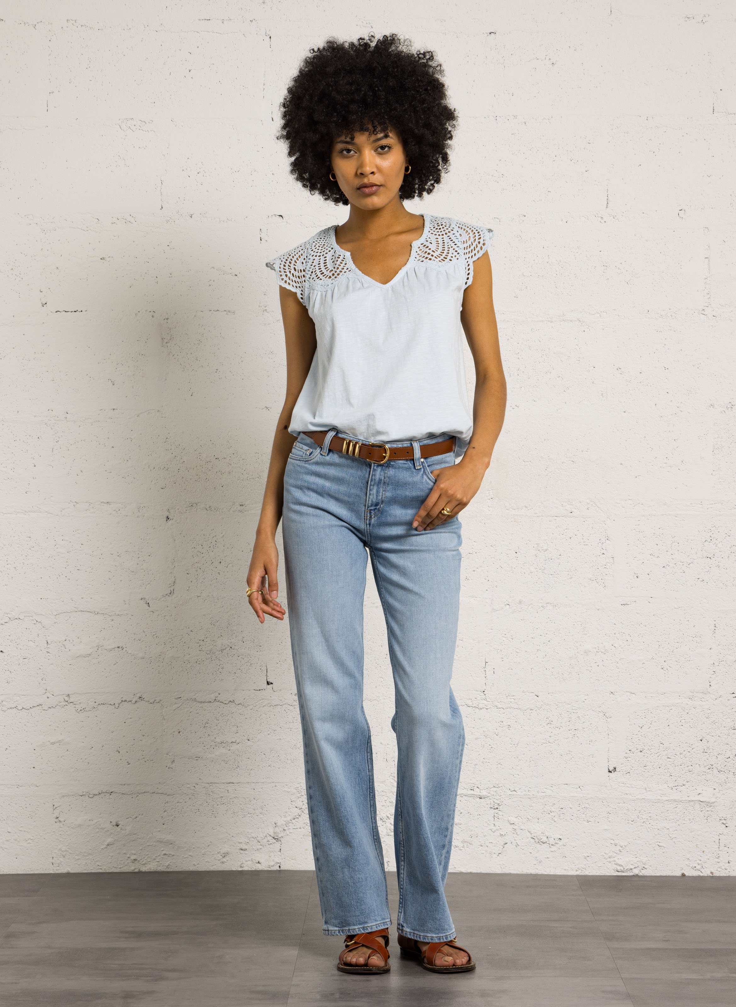 Katoenen top met V-hals MAISON 123 Blauw