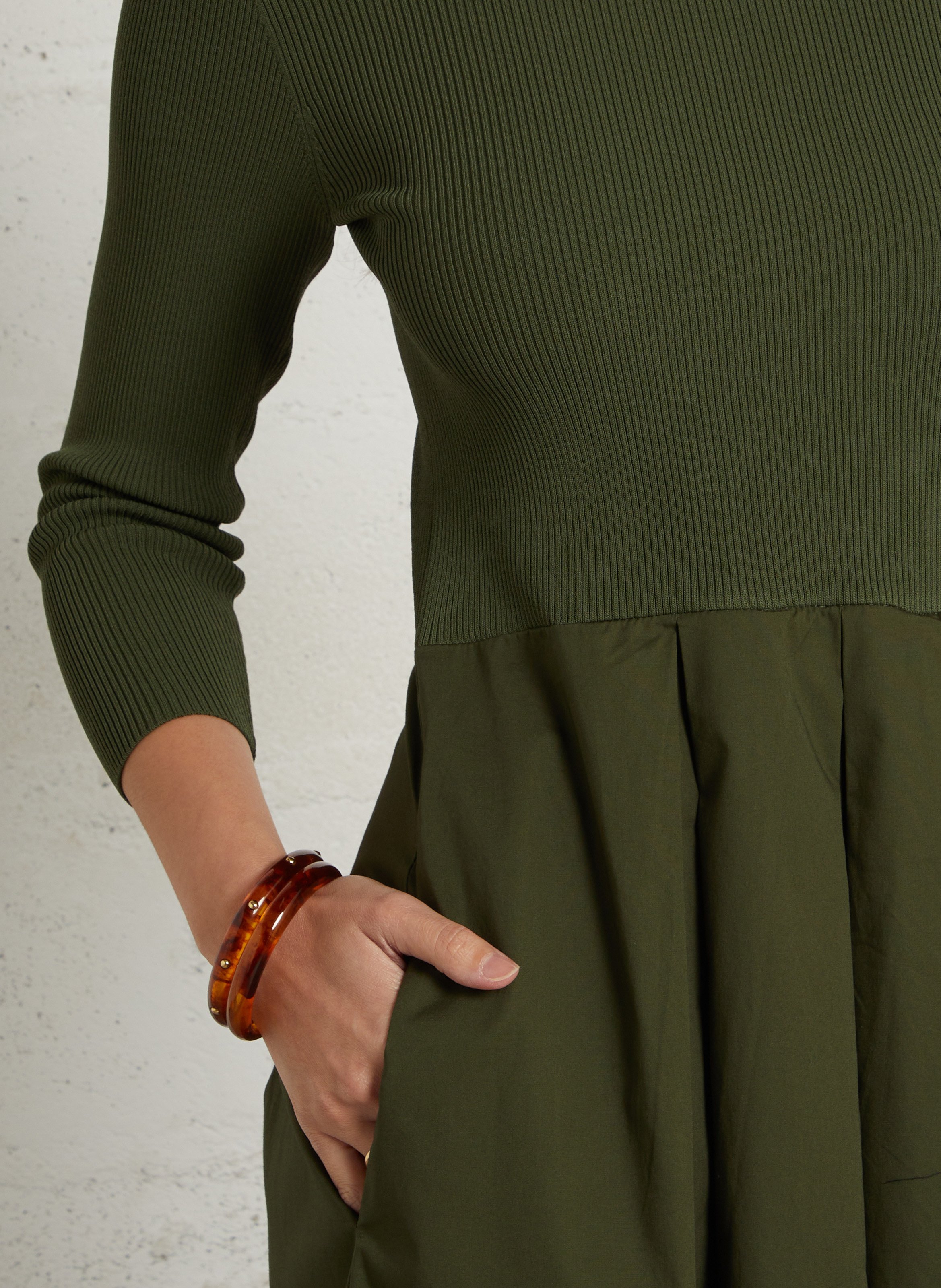 Wijdvallende jurk met 3/4 mouwen in effen kleur MAISON 123 Kaki