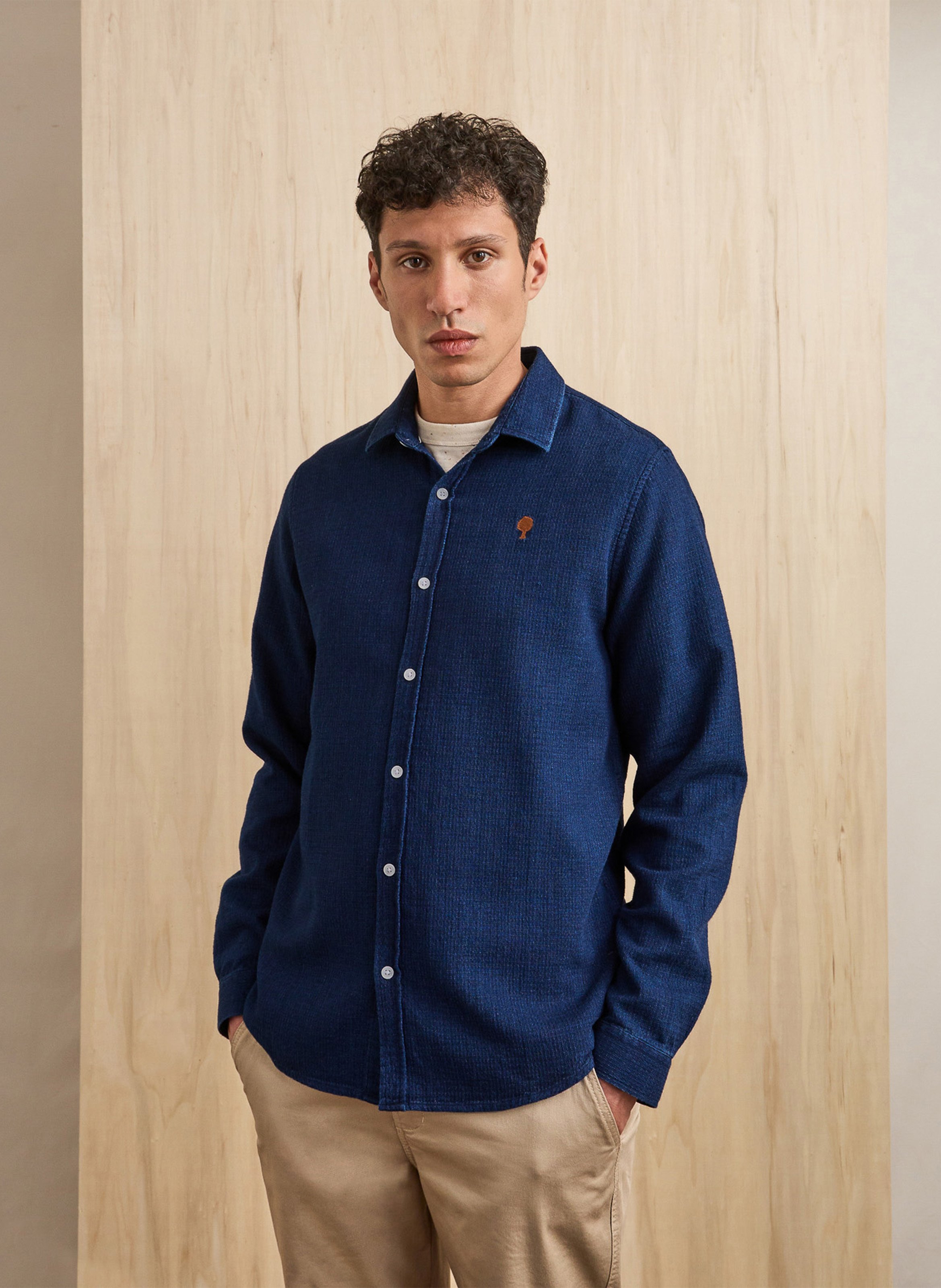 Classic collar shirt in recycled cotton FAGUO Raw denim