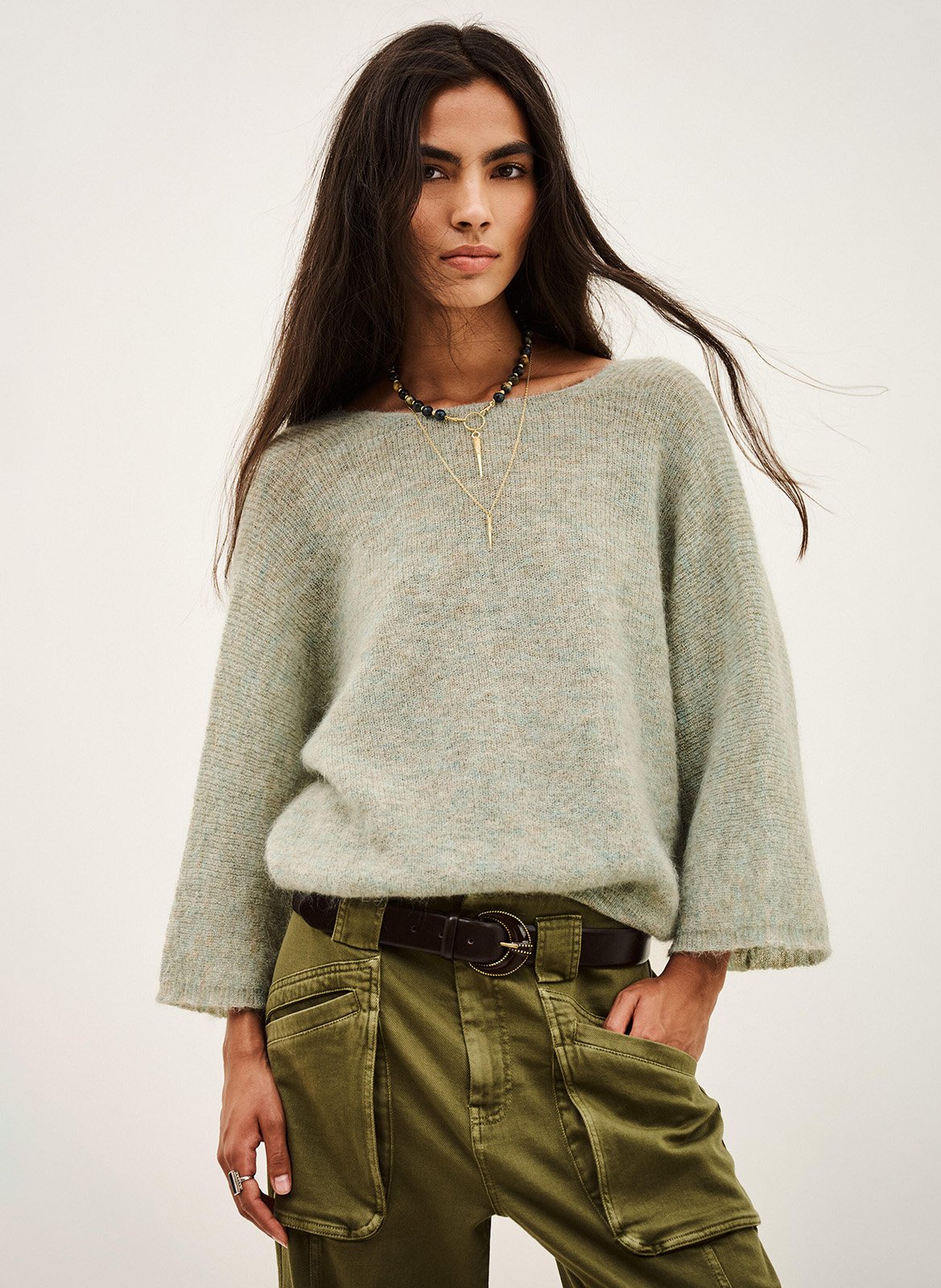 Weiter Cardigan aus Wollmix BA&SH Grun