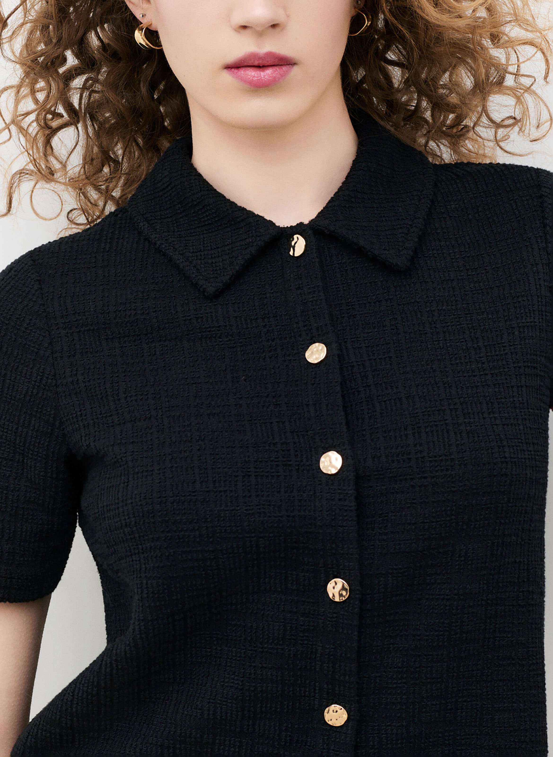 Top à boutons en coton mélangé CAROLL Noir