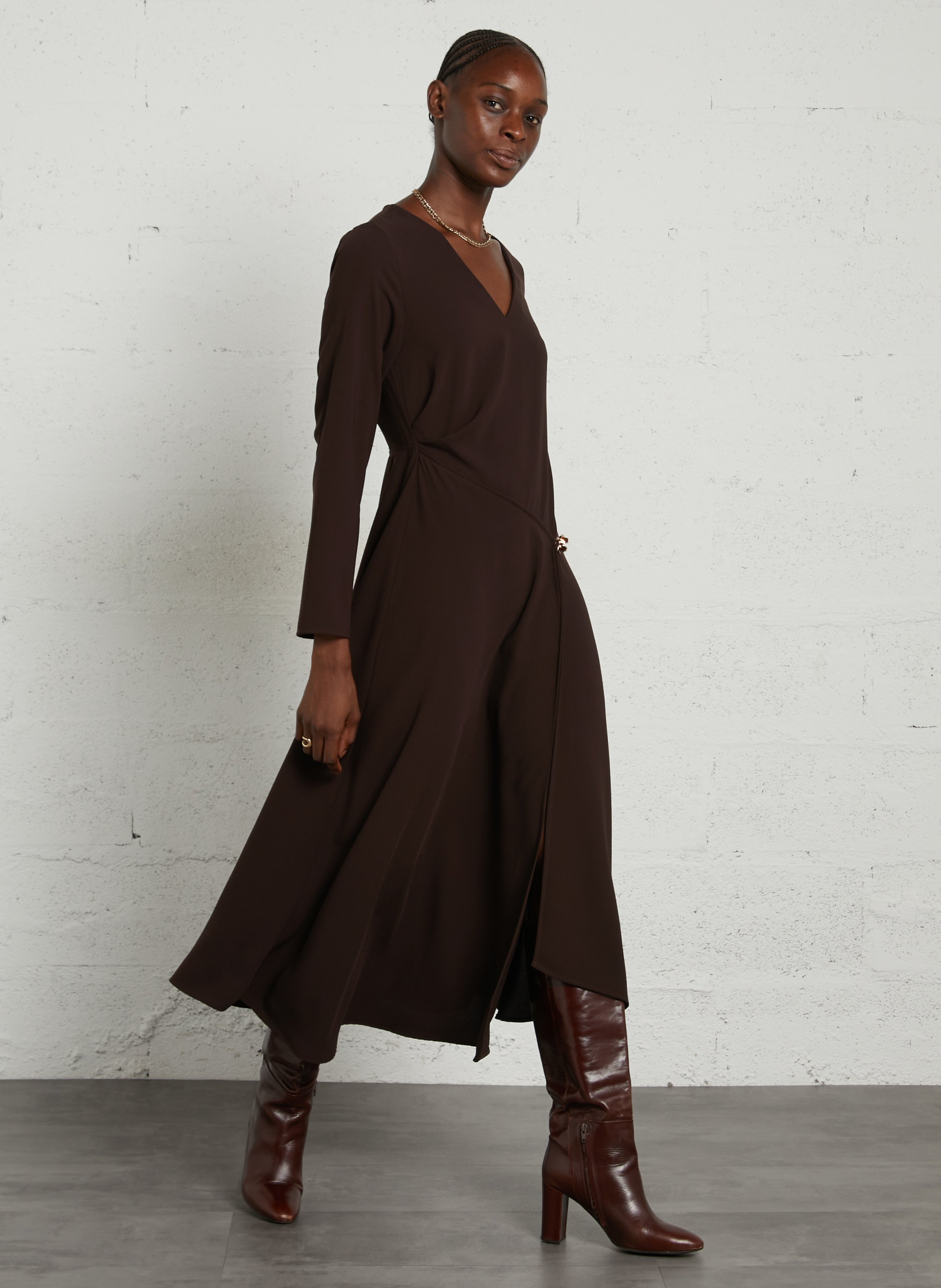 Robe asymétrique midi unie LA PETITE ETOILE Marron