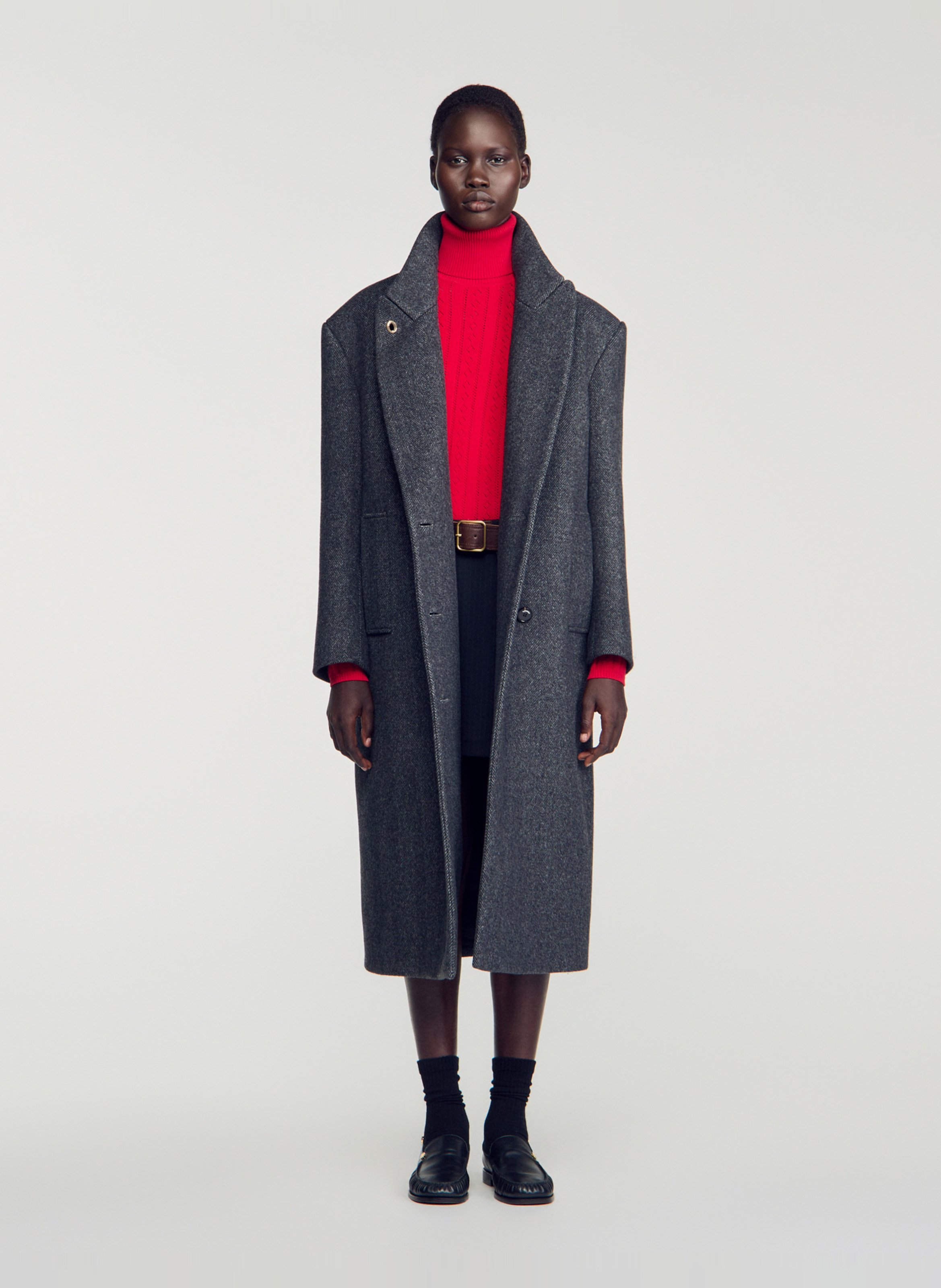 Lange oversized jas van wolmix SANDRO Grijs