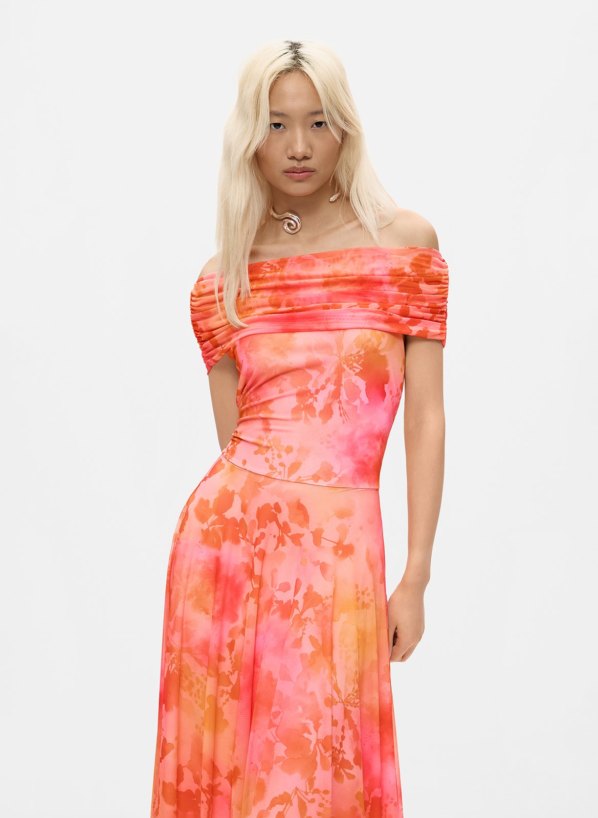Flared long dress with bare shoulders DESIGUAL Red