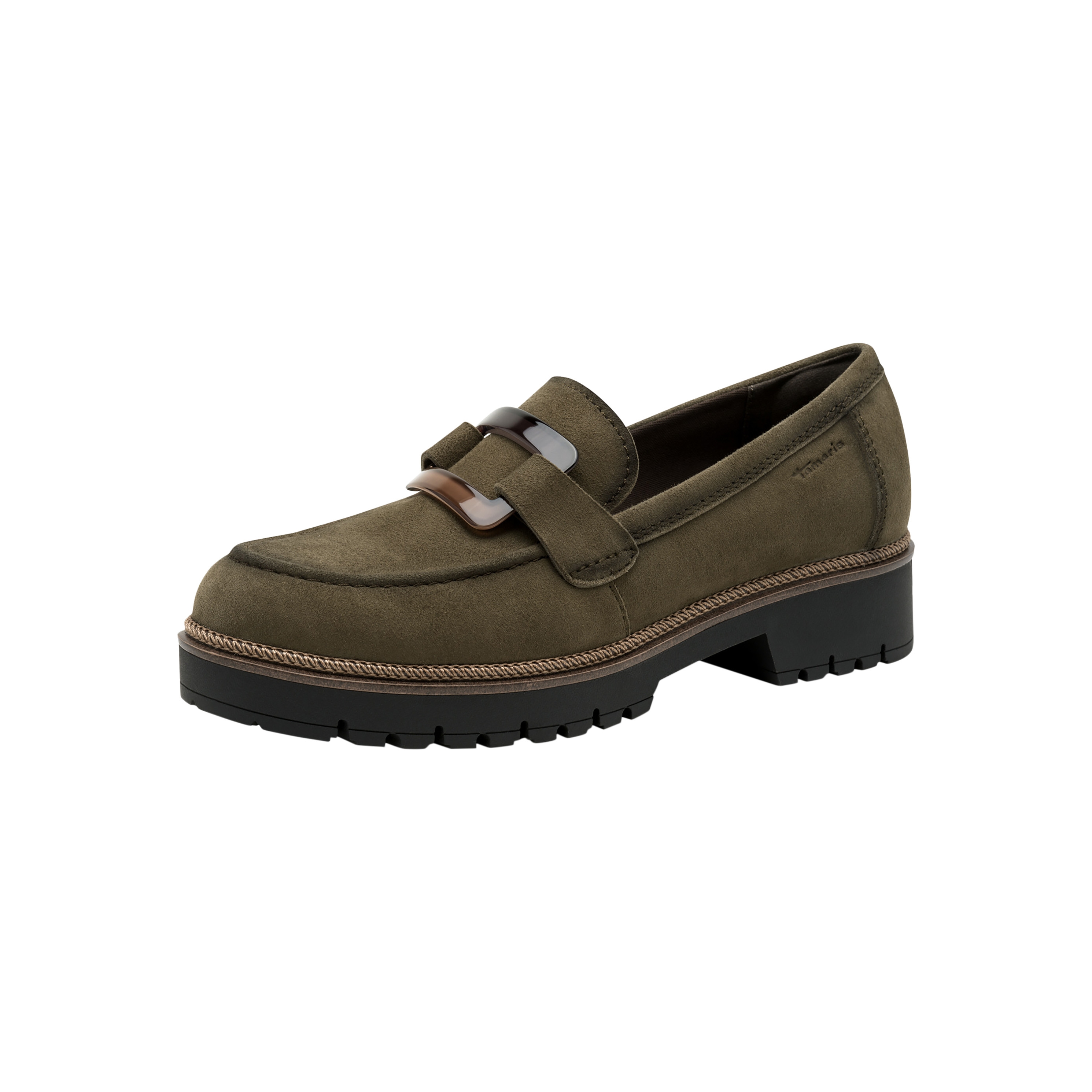Leather moccasins TAMARIS Green