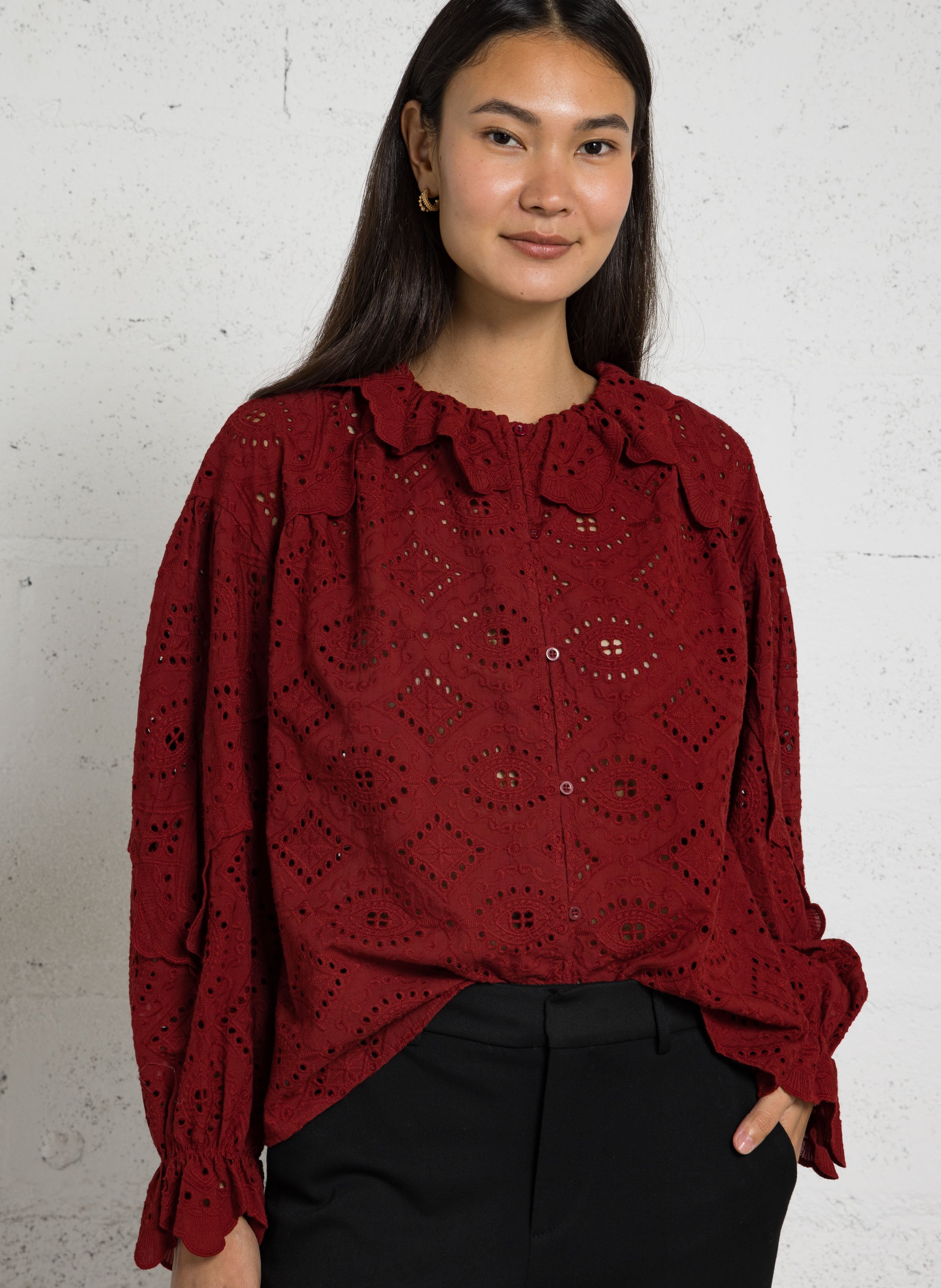 Blouse ample brodée en coton SEE U SOON Rouge