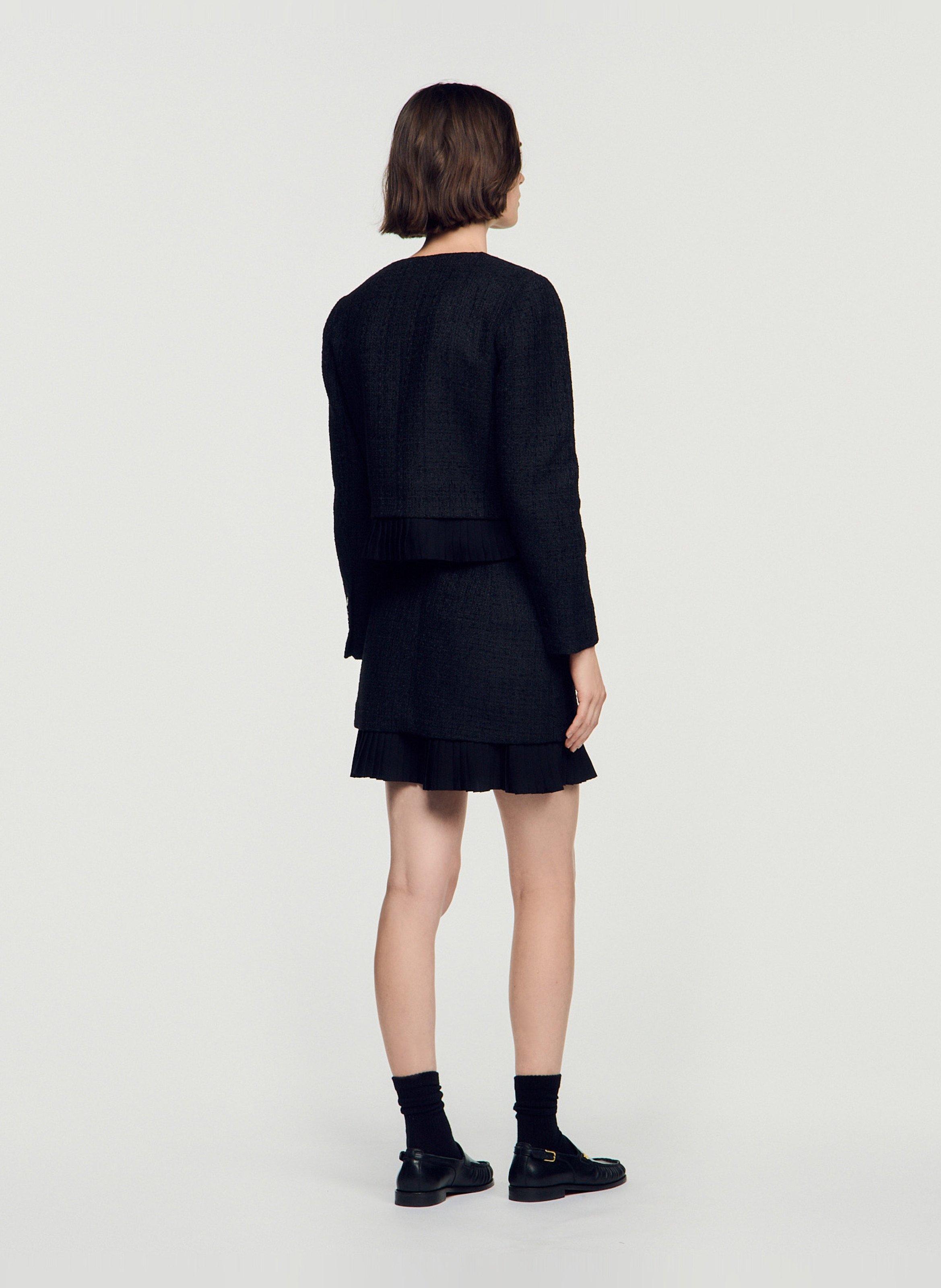 Veste droite en tweed SANDRO Noir