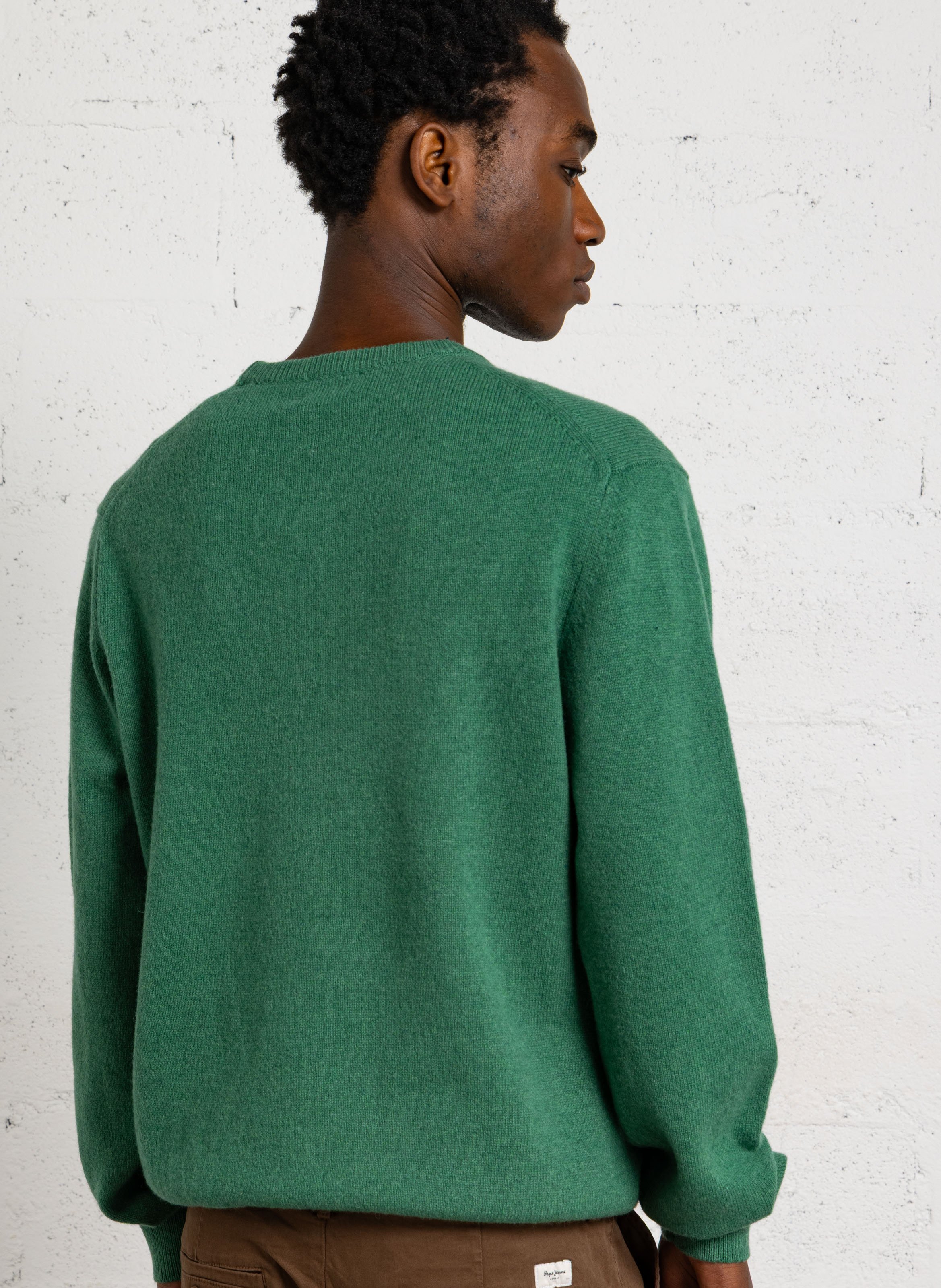 Pull droit col rond brodé en laine HACKETT Vert