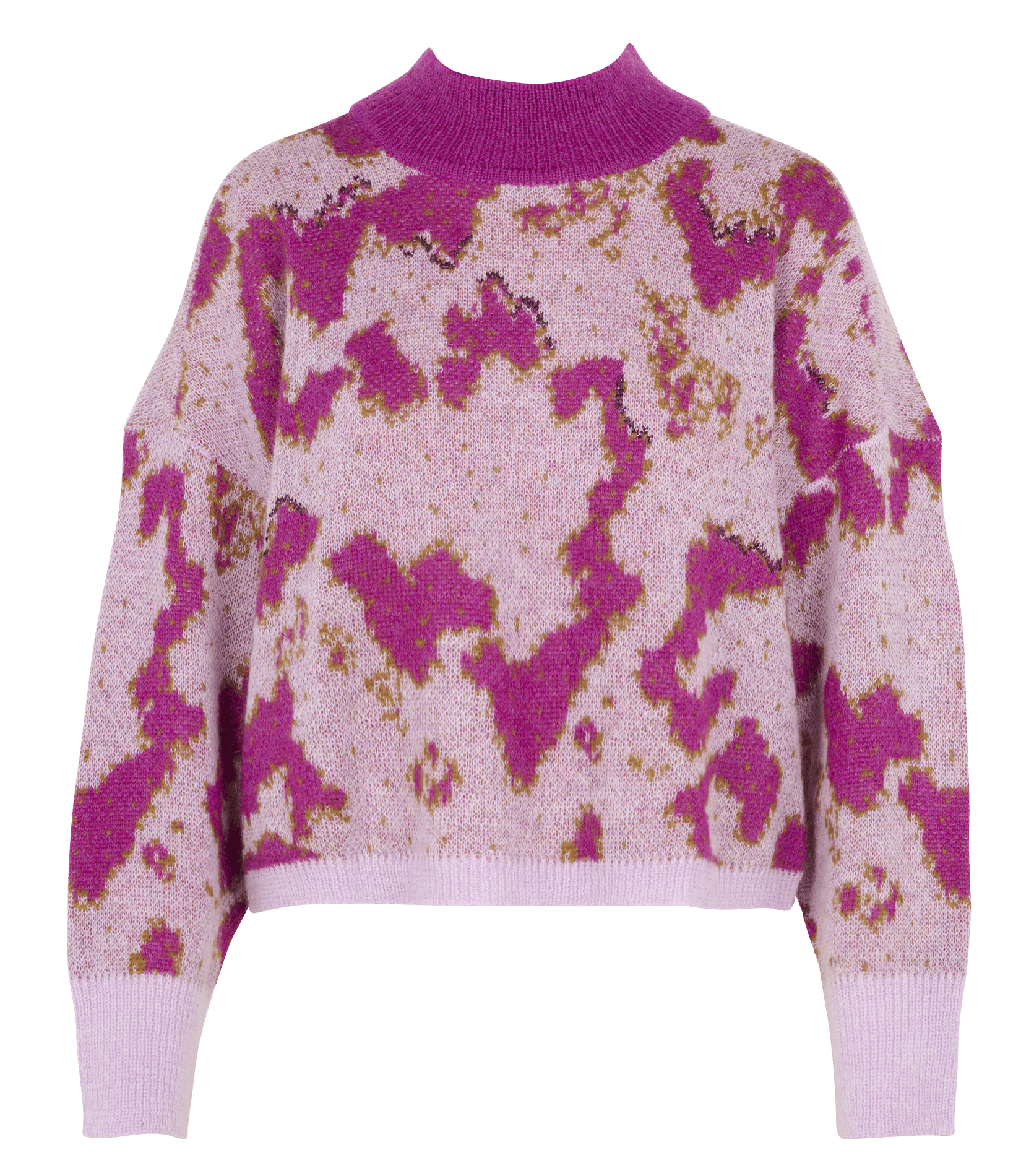 Ruimvallende jacquardtrui met opstaande kraag van een wolmix COTELAC Violet