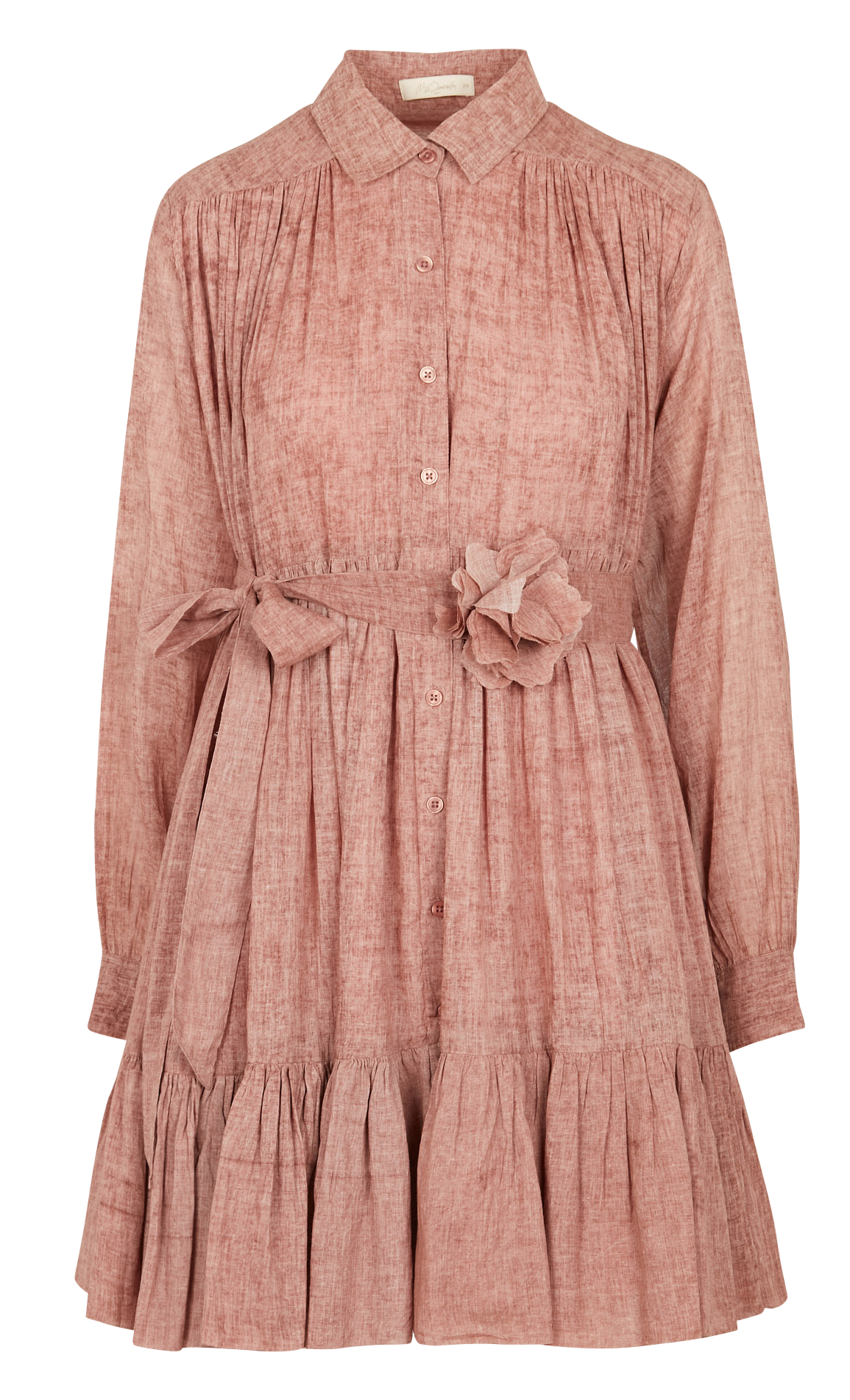 Robe courte col chemise en coton MES DEMOISELLES Rose