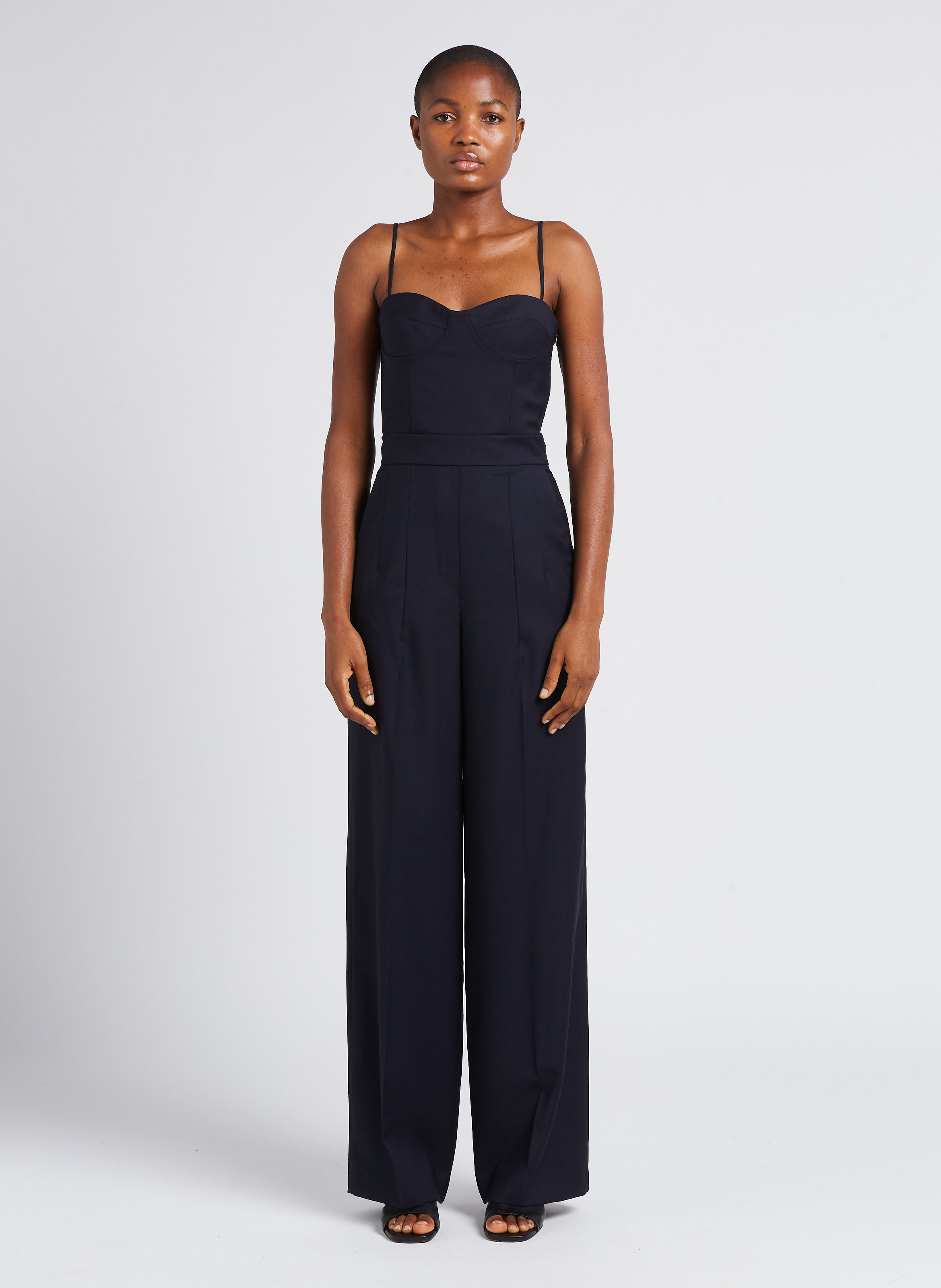 Combinaison droite bustier en laine vierge mélangée MARGAUX LONNBERG Bleu