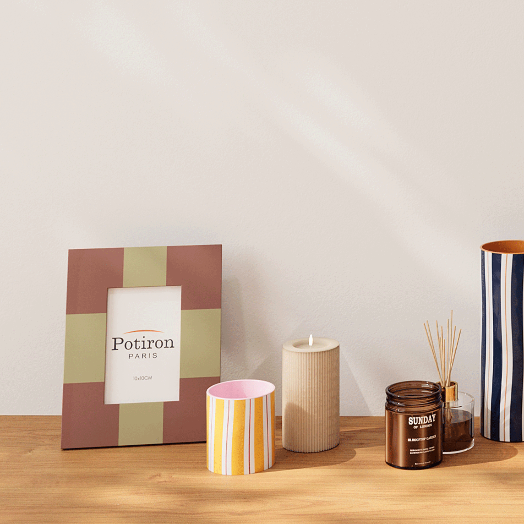 Small cylindrical striped vase POTIRON PARIS Yellow