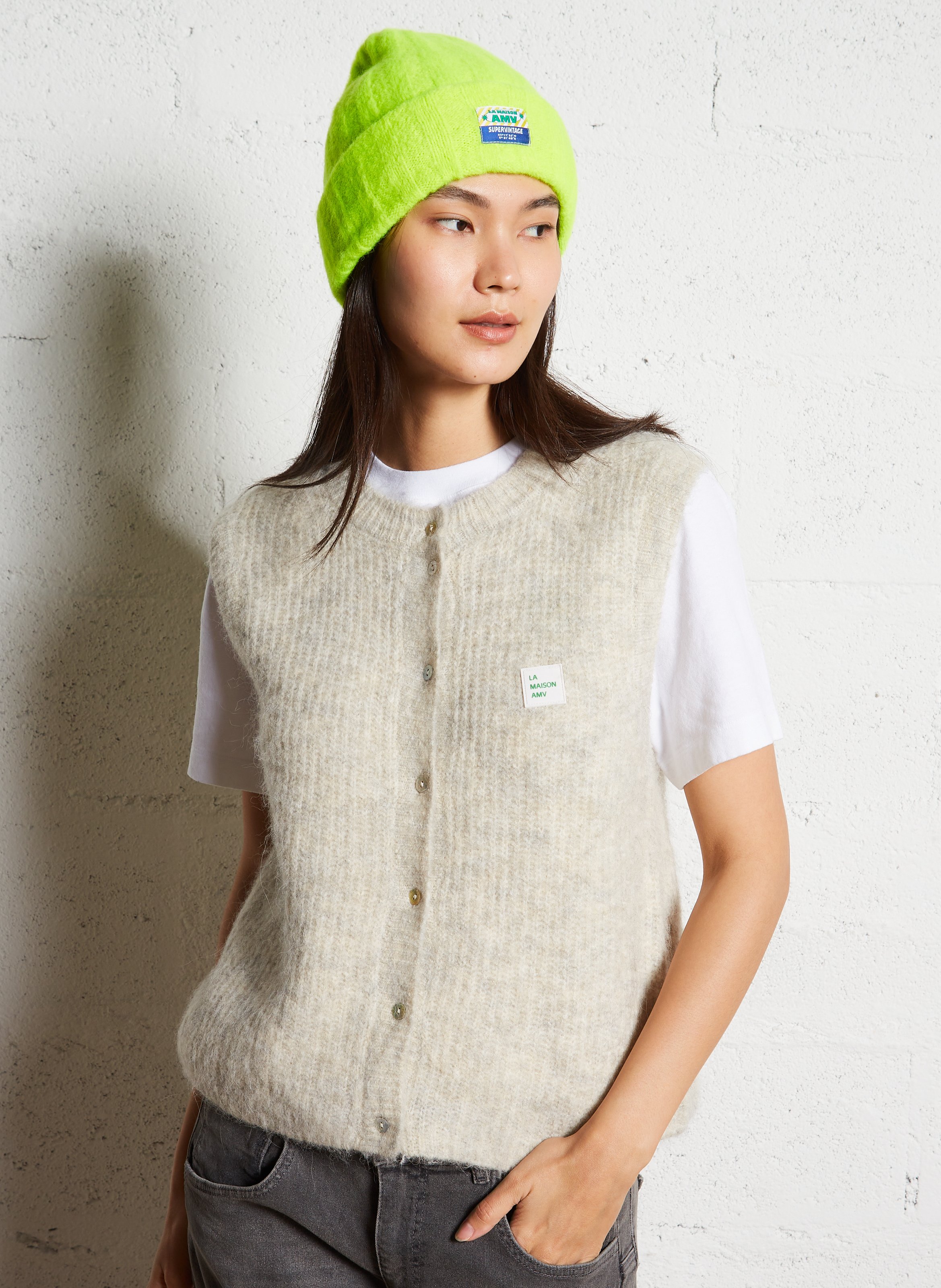 Geknöpfte Weste aus flauschigem Strick AMERICAN VINTAGE Beige