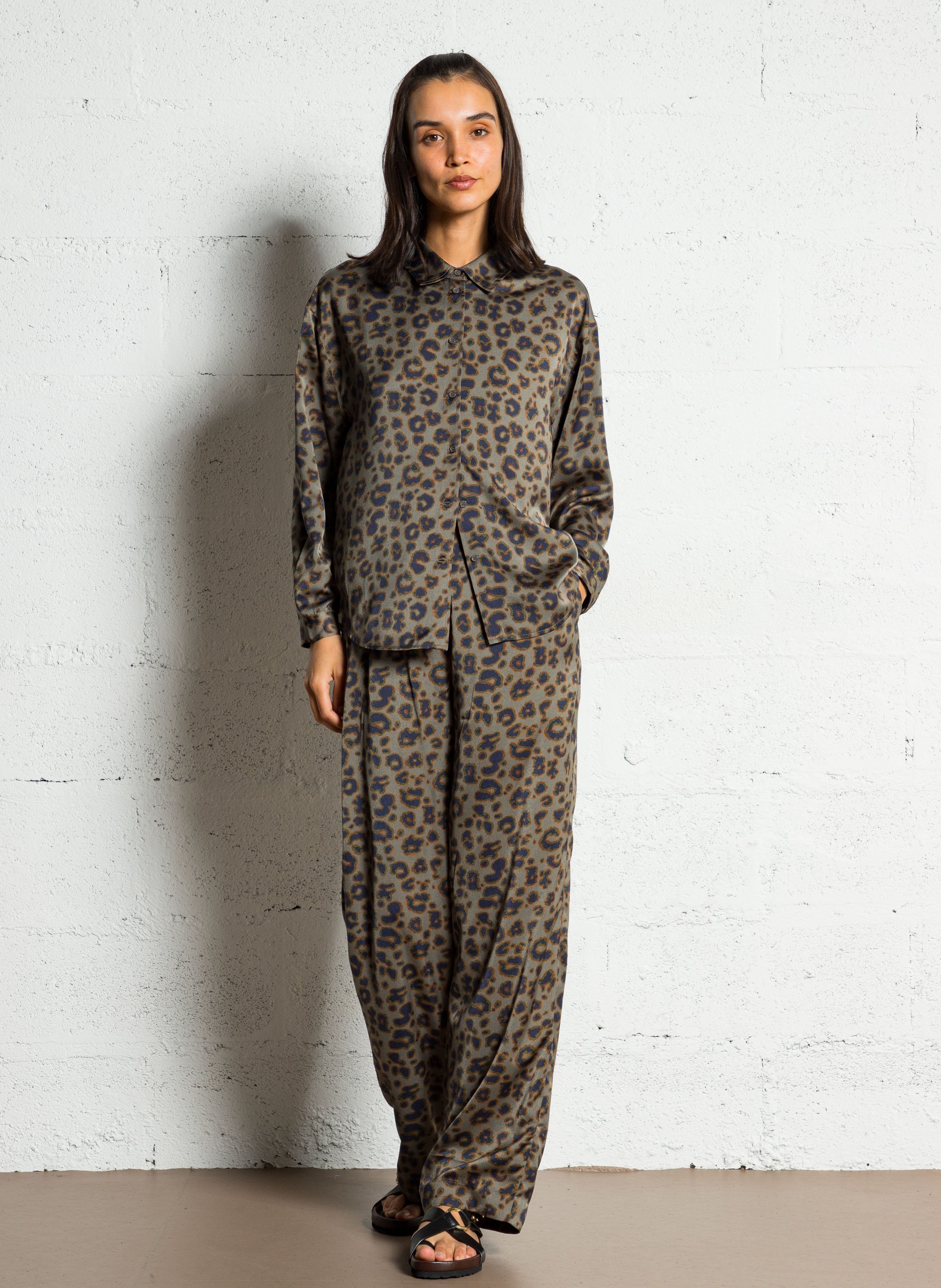 Wijde broek met luipaardprint BA&SH Kaki