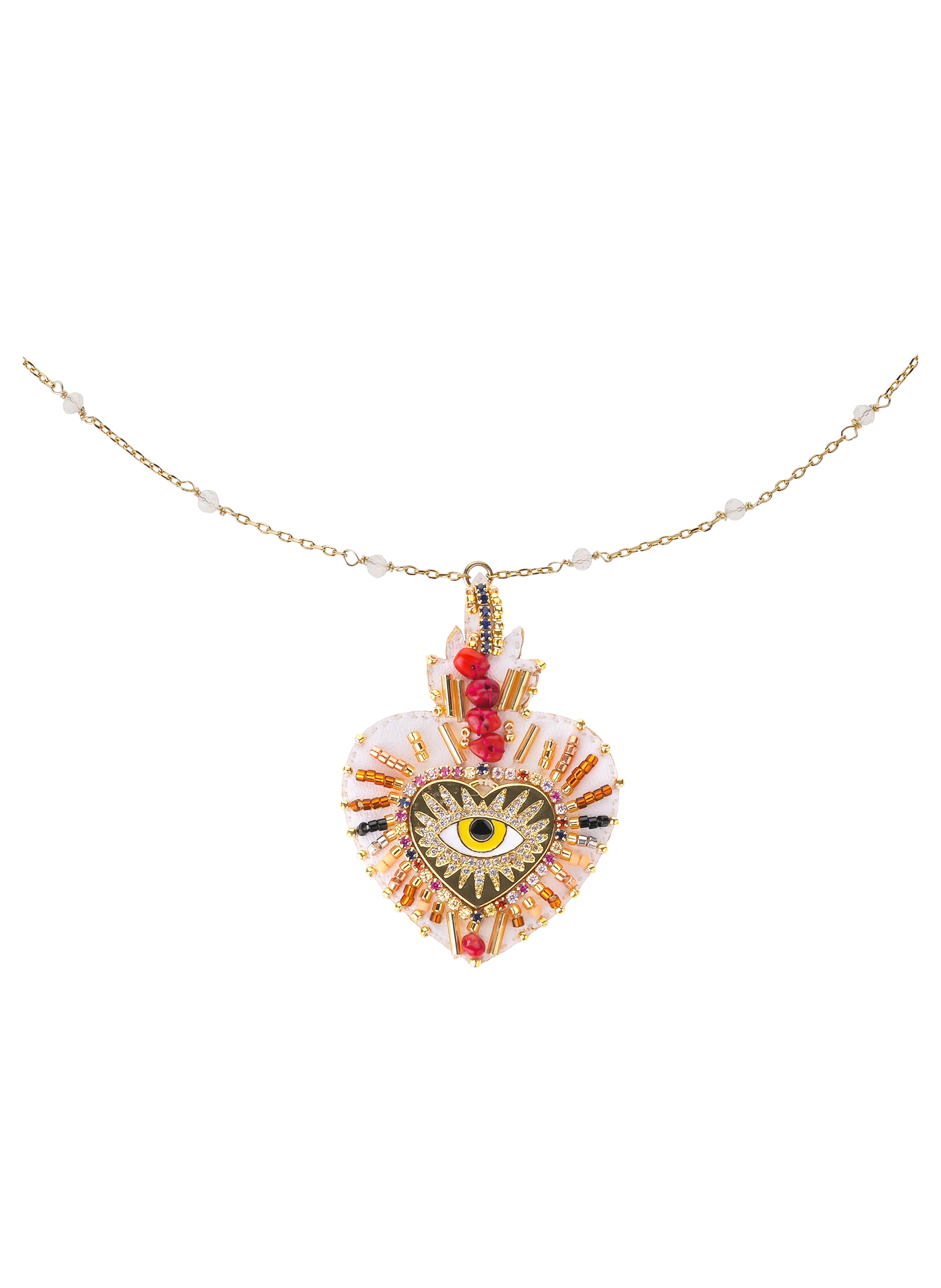 Necklace with central charm and pearls HIPANEMA White