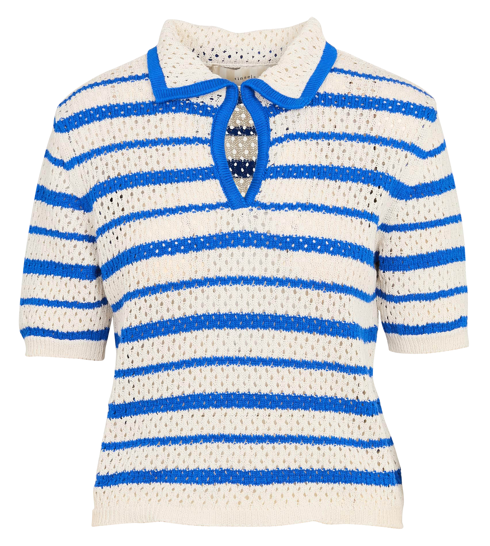 Striped openwork knit polo TINSELS Blue