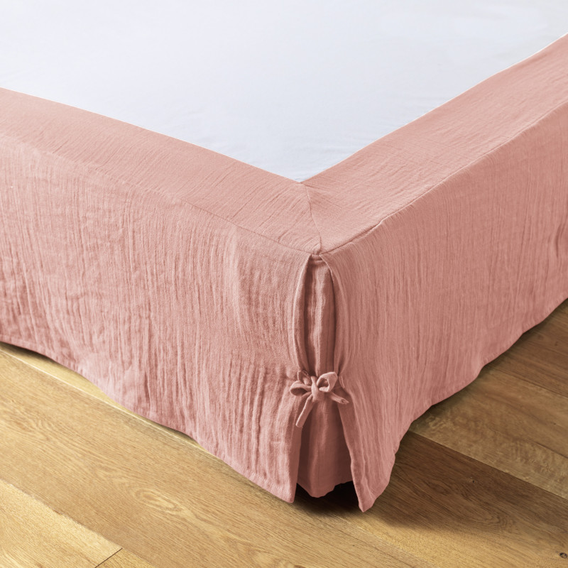"Gaïa" cotton gauze bed skirt for all sizes  Rose pêche 90 x 190 cm
