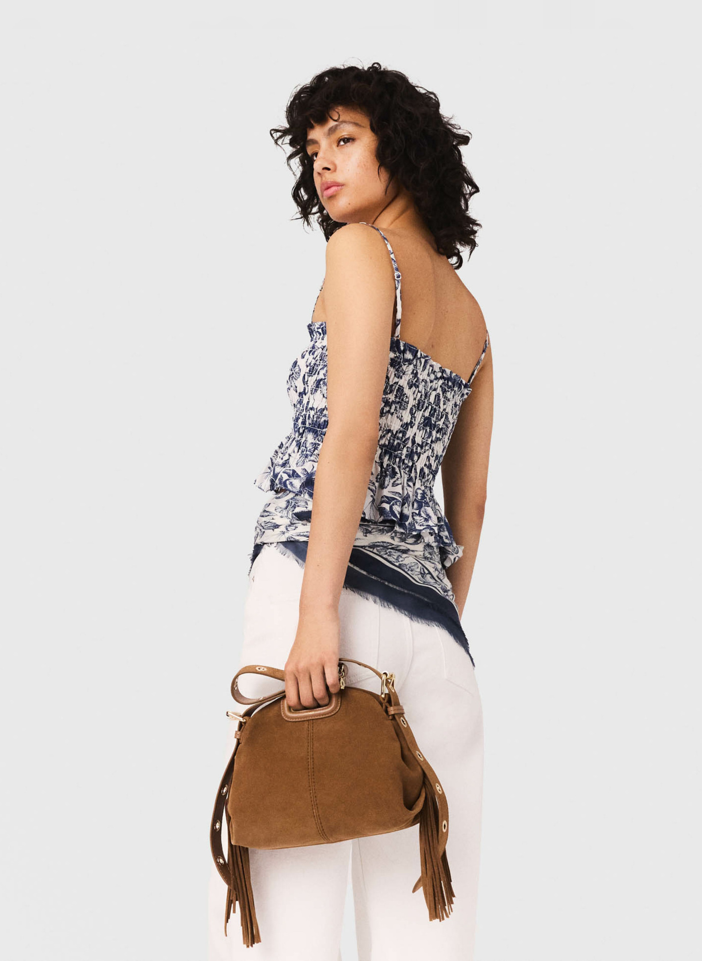 Top ajusté en coton imprimé MAJE Bleu