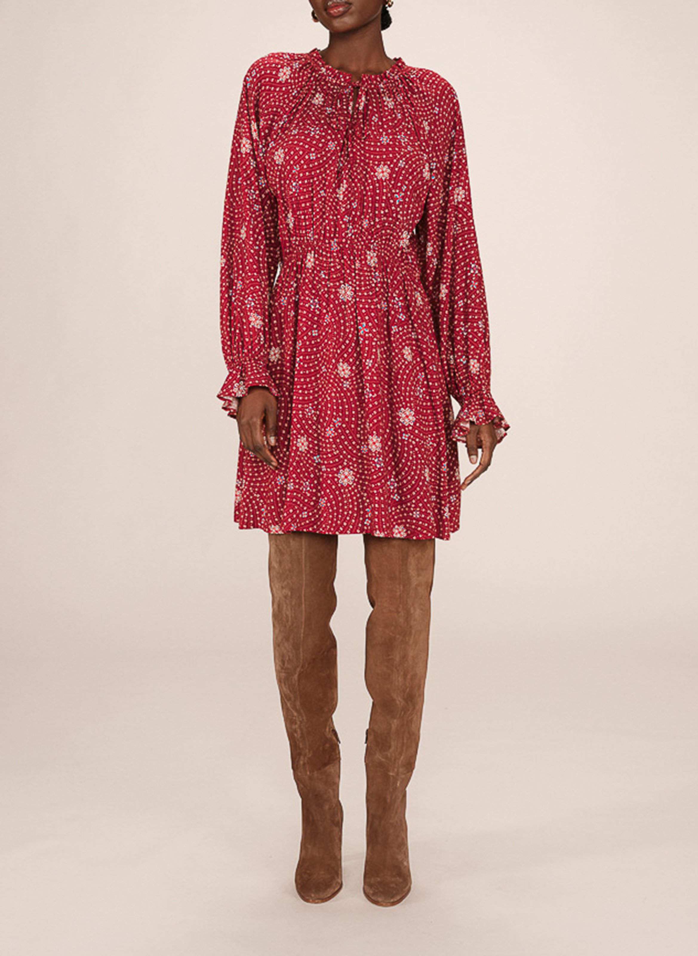 Short printed round-neck dress GRACE ET MILA Brown