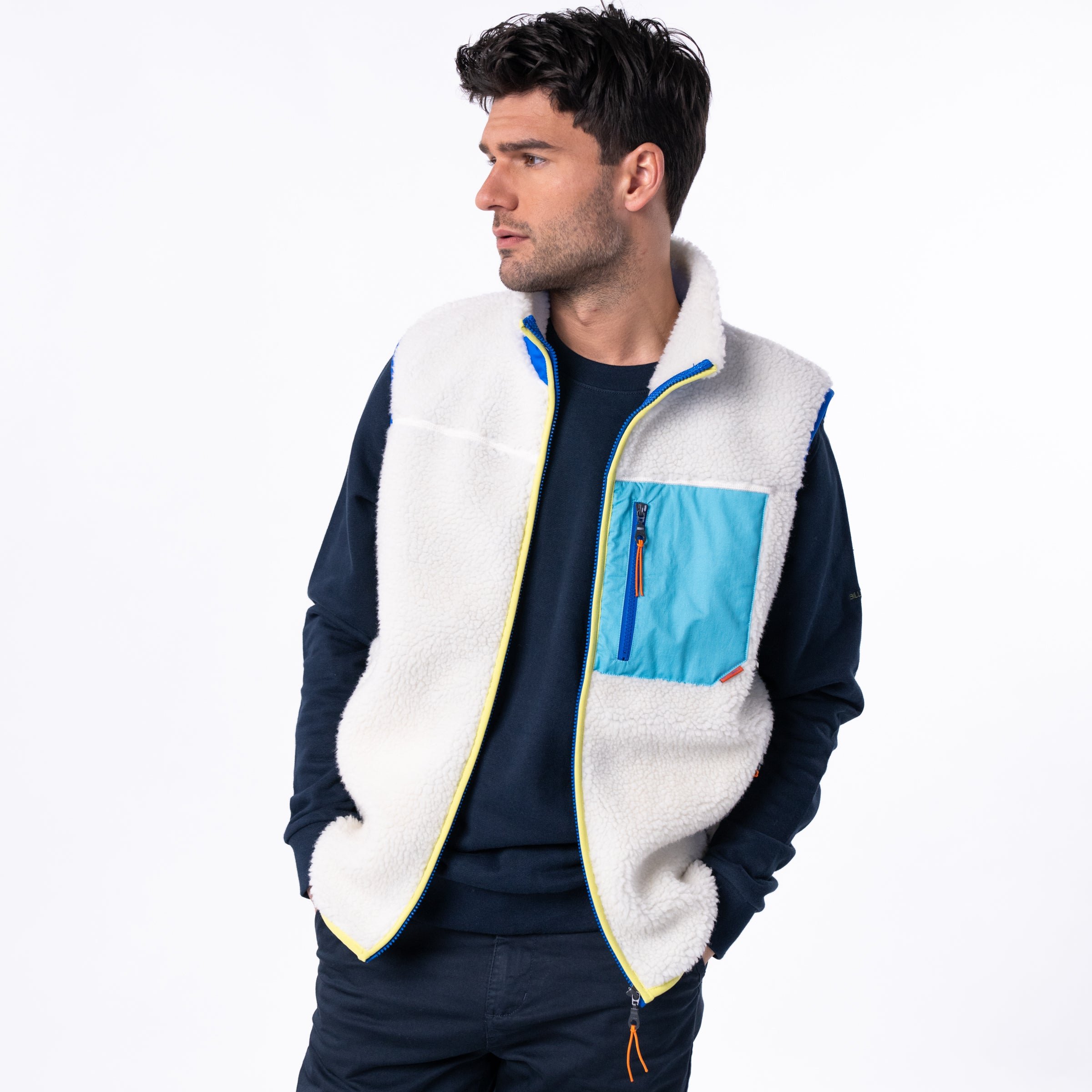 Sleeveless Sherpa Zip-Up Vest BILLYBELT Beige