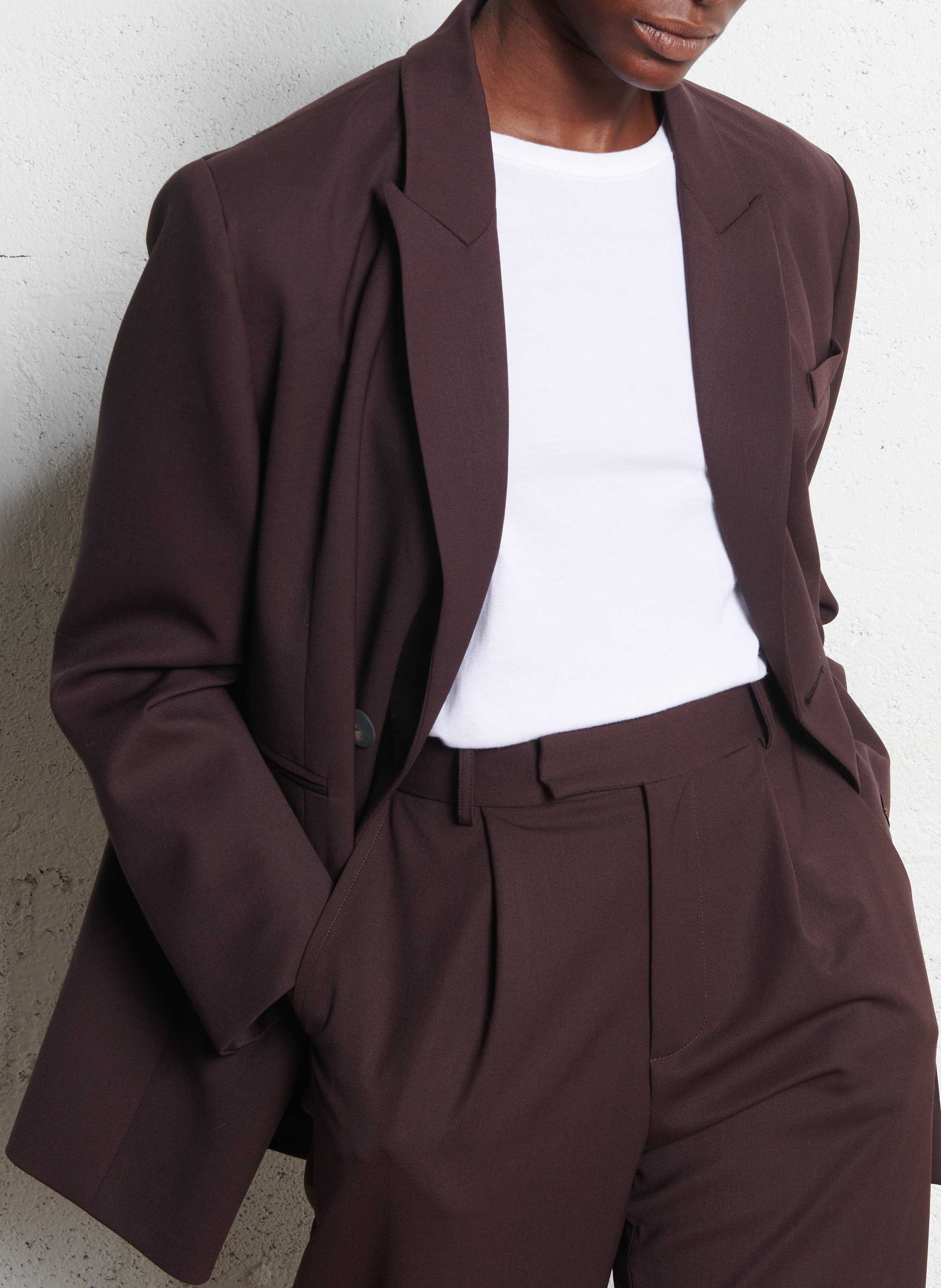Veste de tailleur ajustée en laine vierge mélangée MARGAUX LONNBERG Marron