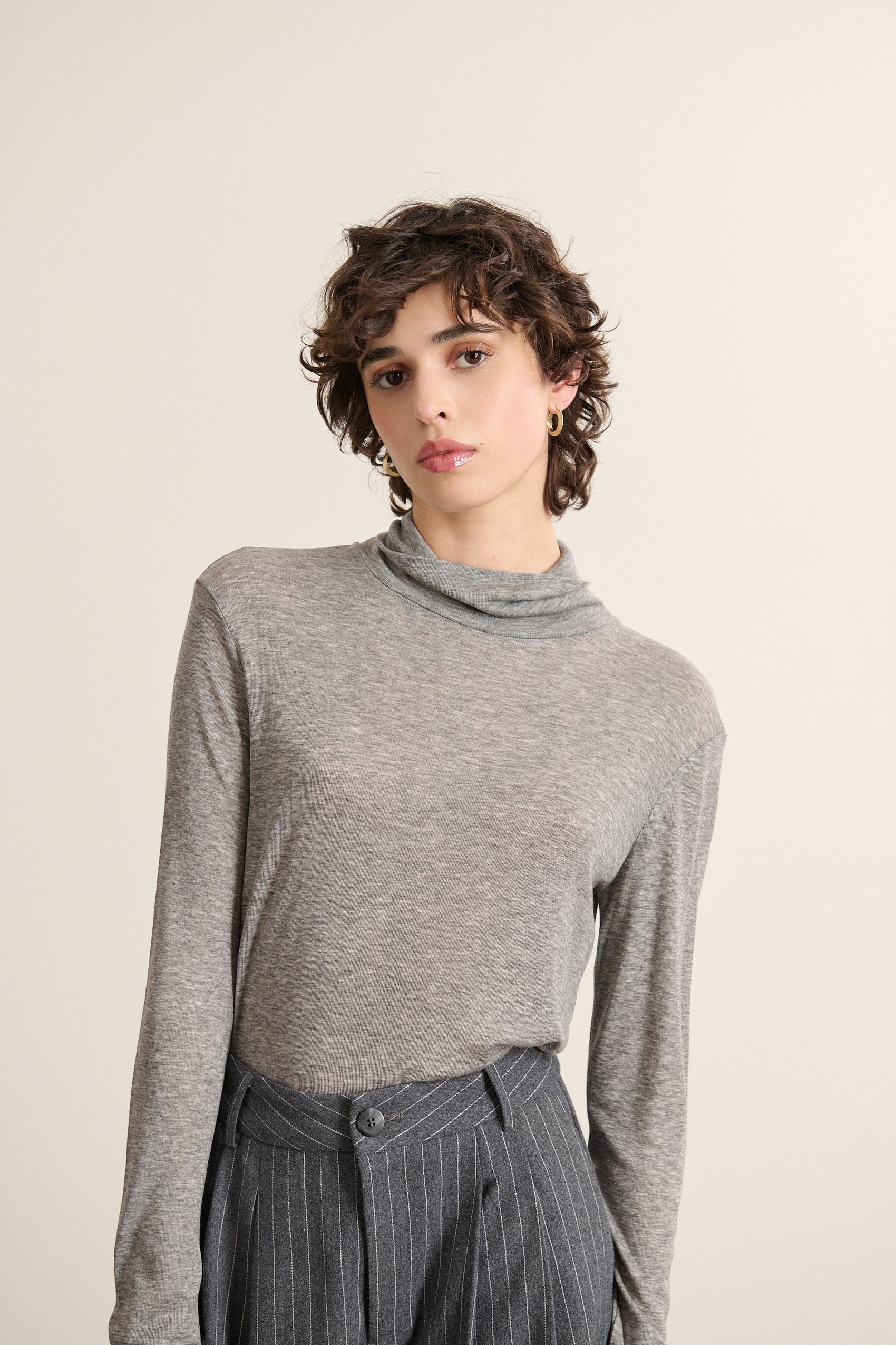 T-shirt col montant manches longues GARANCE PARIS Gris