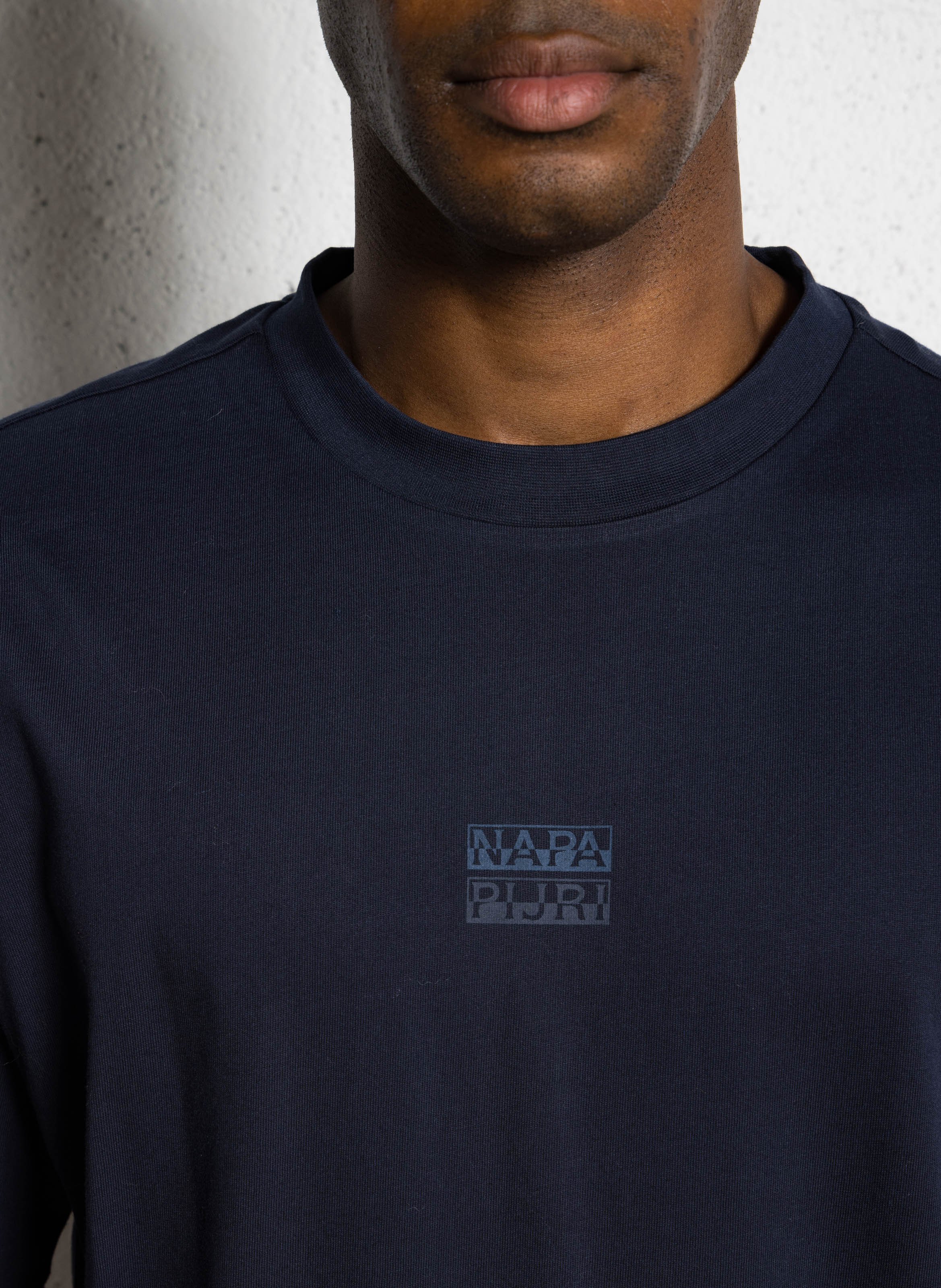 Weites Rundhals-T-Shirt aus bedruckter Baumwolle NAPAPIJRI Blau