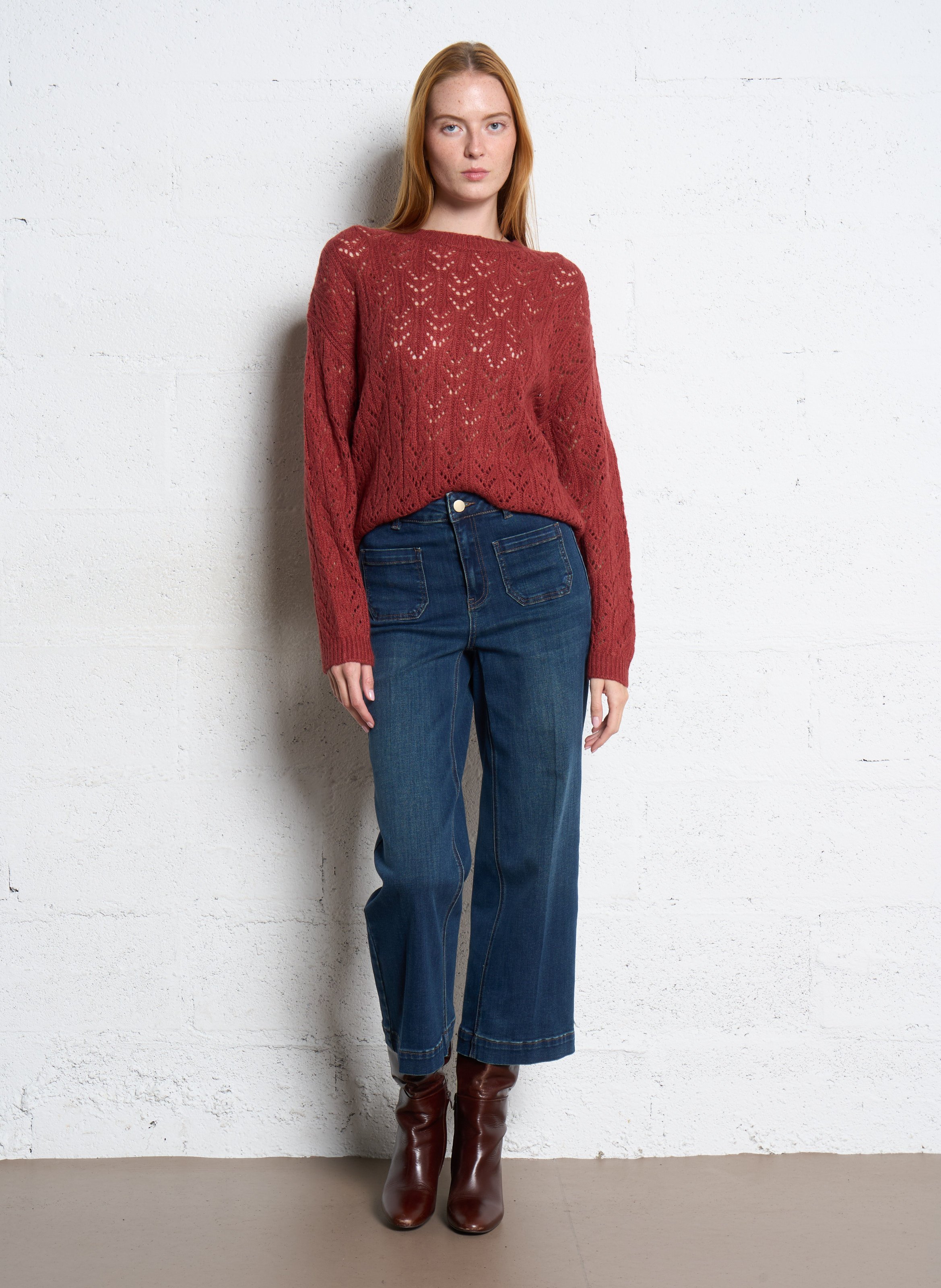 Straight round-neck knit sweater SUD EXPRESS Red