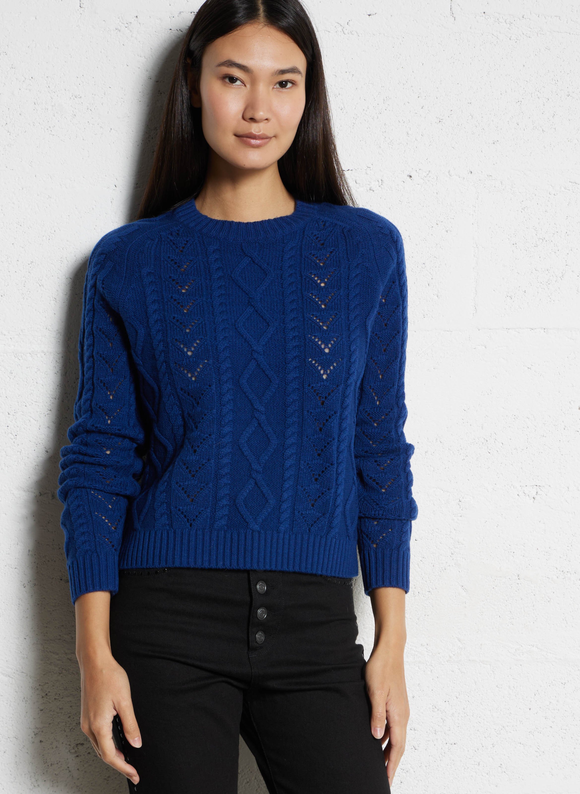 Pull col rond en laine IKKS Bleu