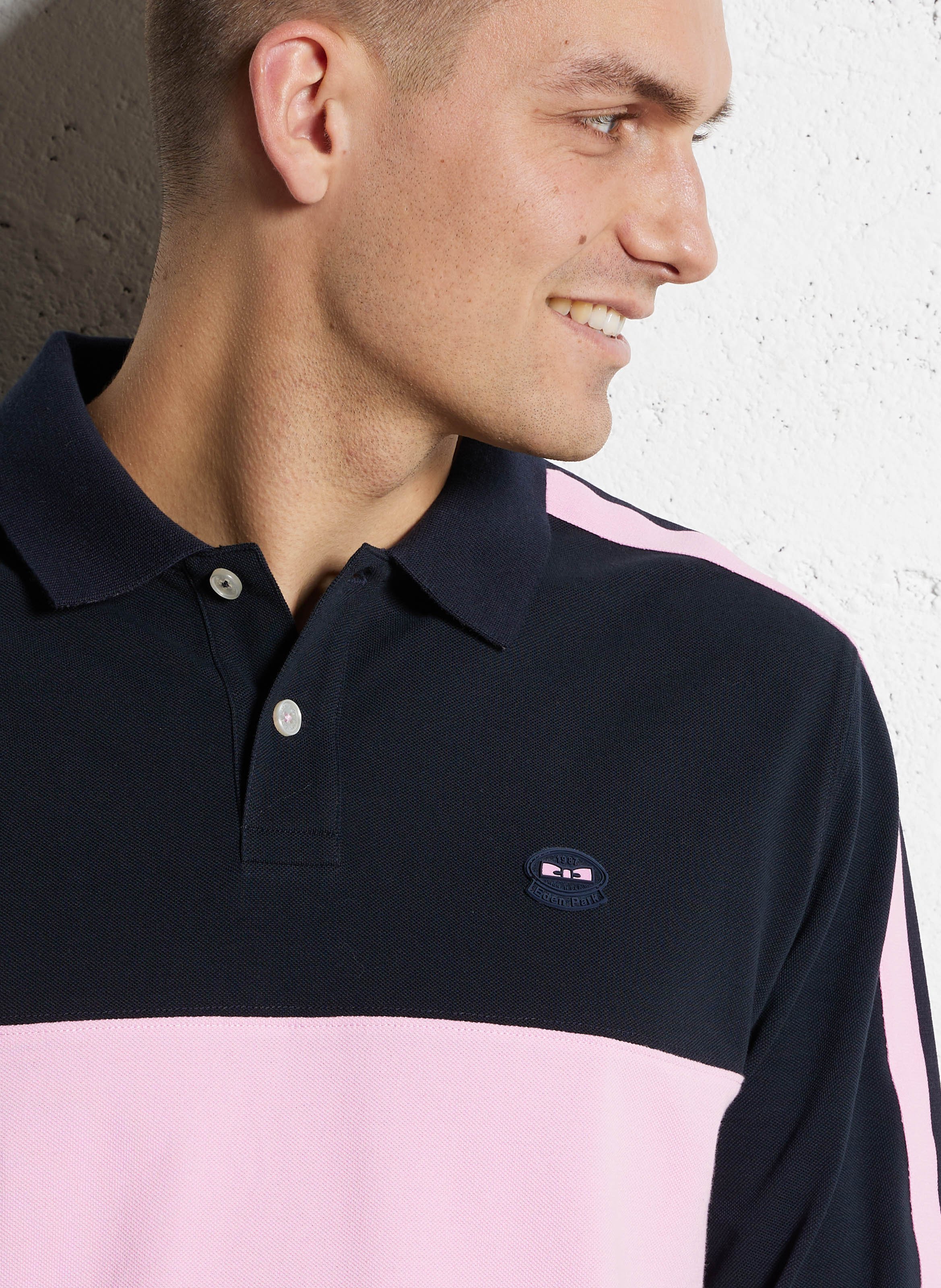 Two-tone long-sleeve polo EDEN PARK Pink