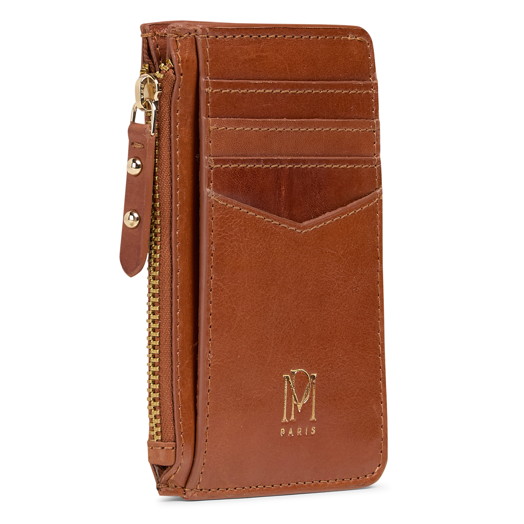 Printed leather card holder PETITE MENDIGOTE Beige