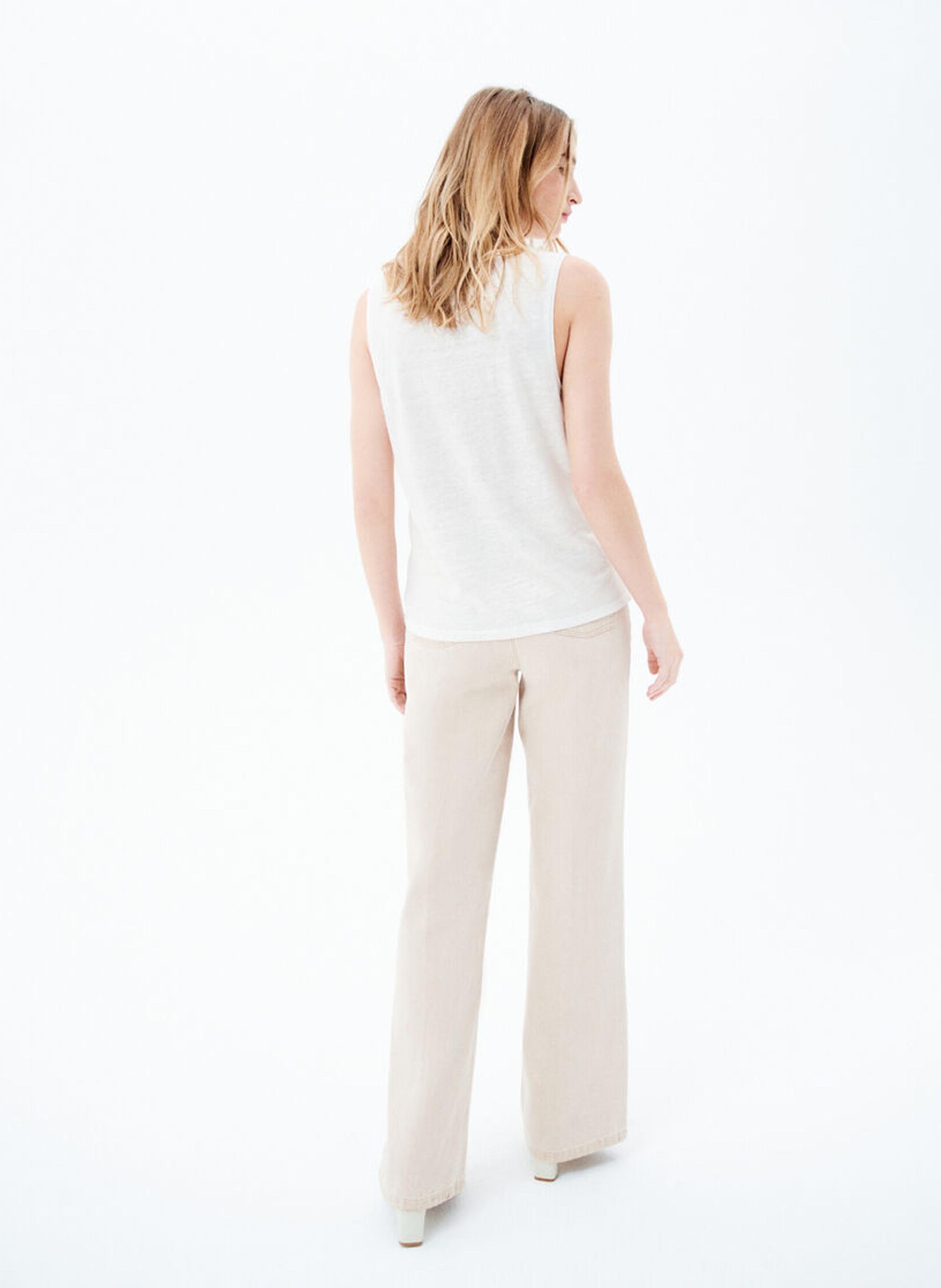 Linen V-neck T-shirt CAROLL White