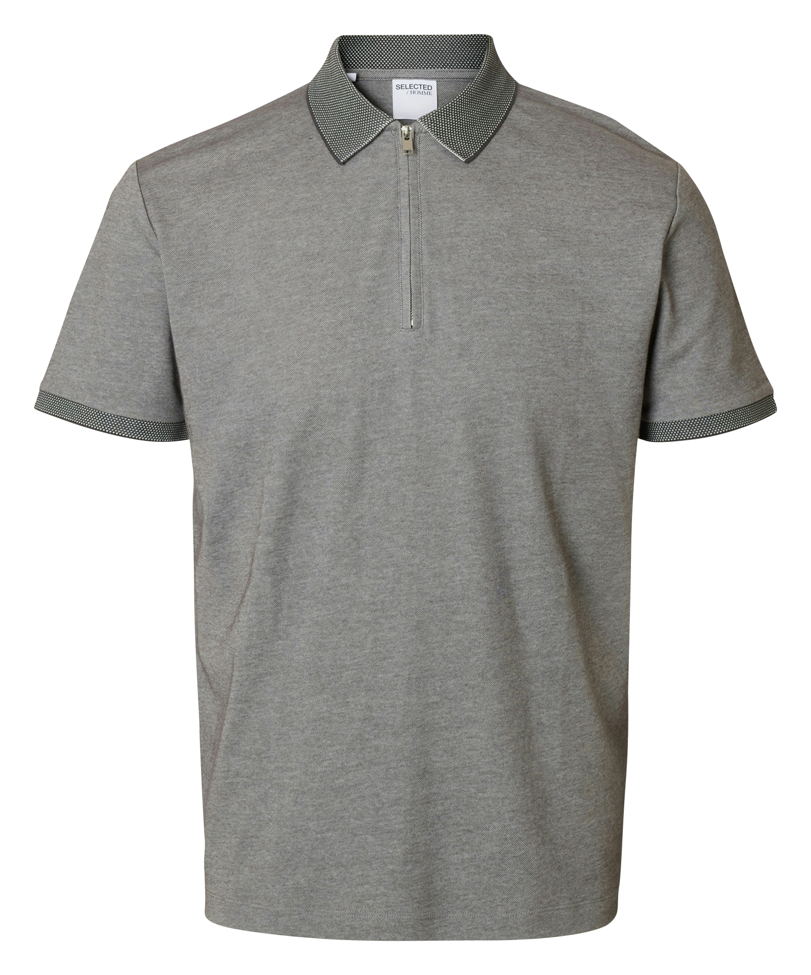 Straight organic cotton polo shirt SELECTED Grey
