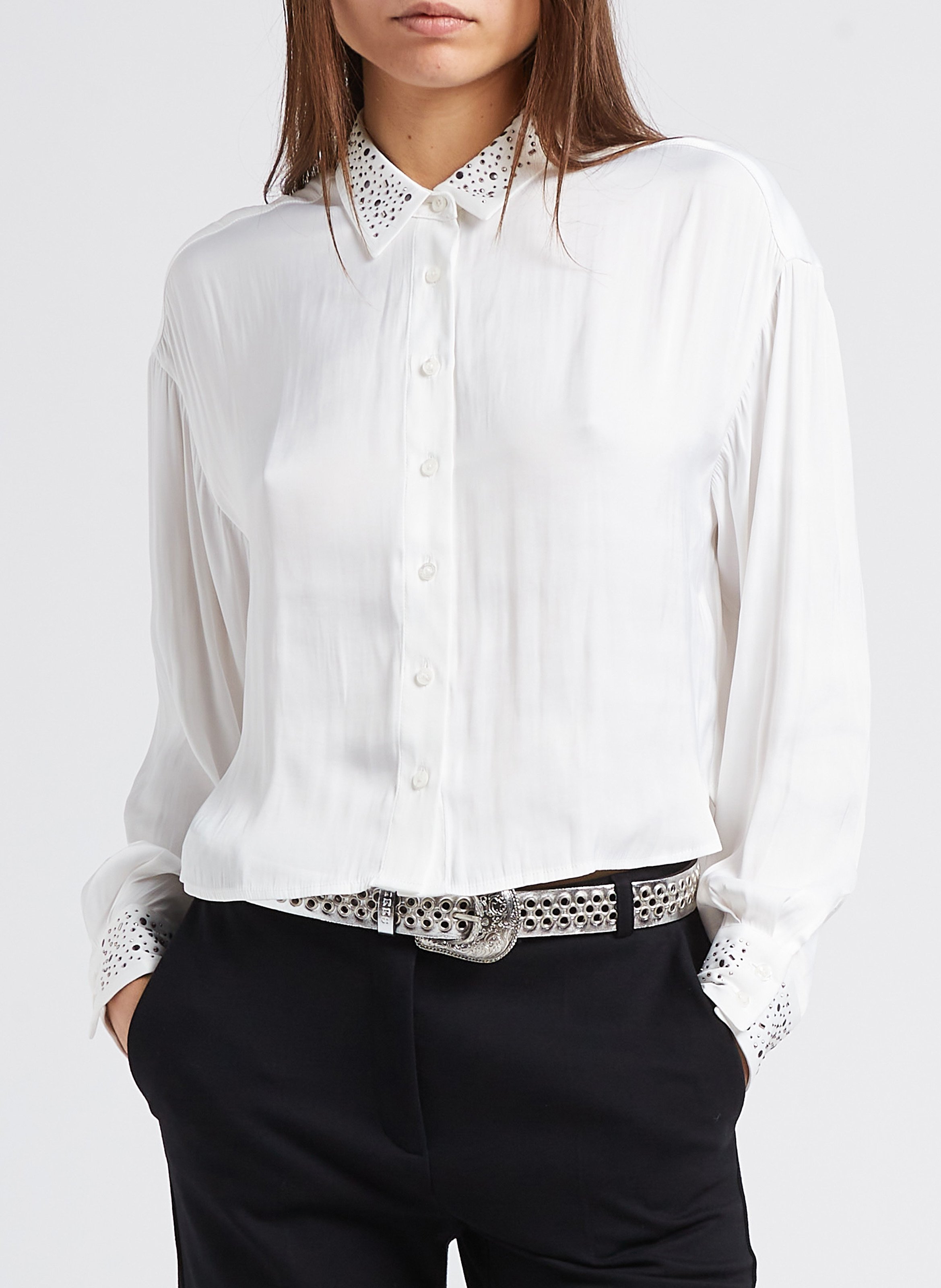 Chemise courte col classique à strass  IKKS Blanc