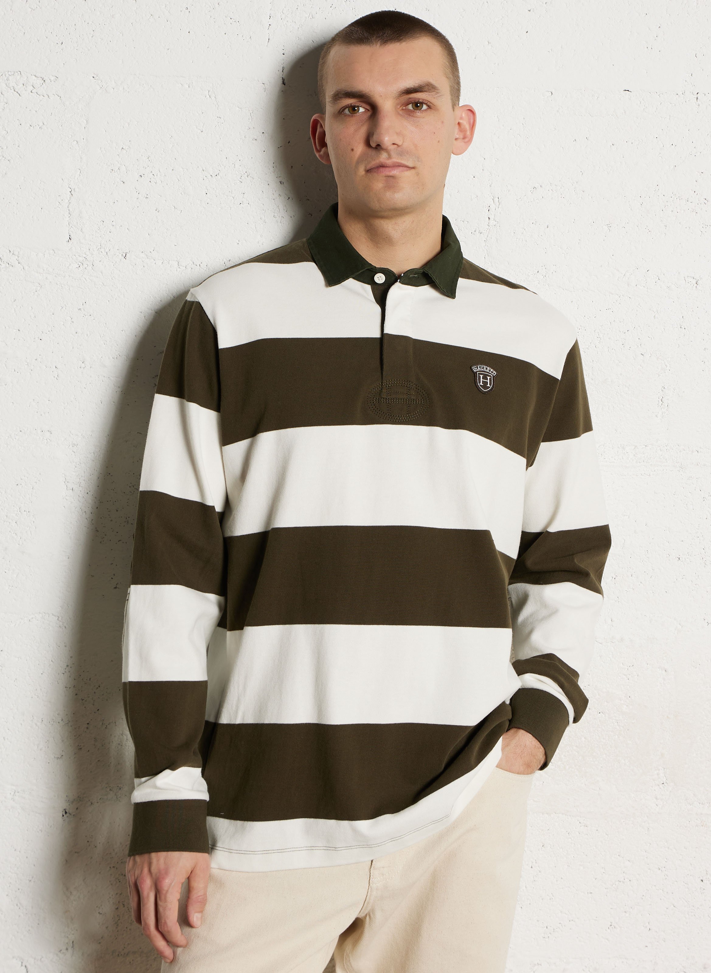 Gestreepte katoenen polo HACKETT Wit