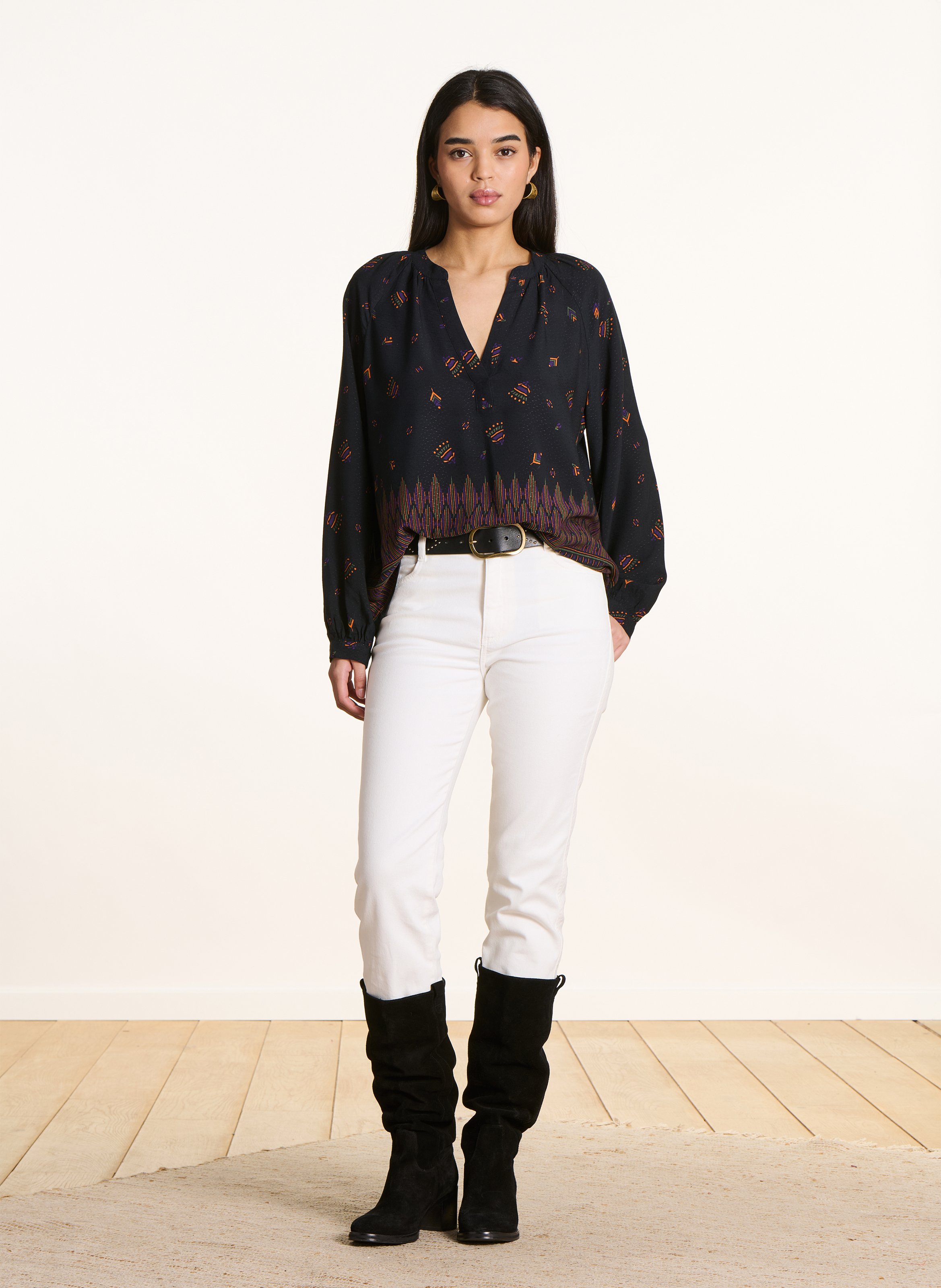 Blouse ample col tunisien  LA FEE MARABOUTEE Noir