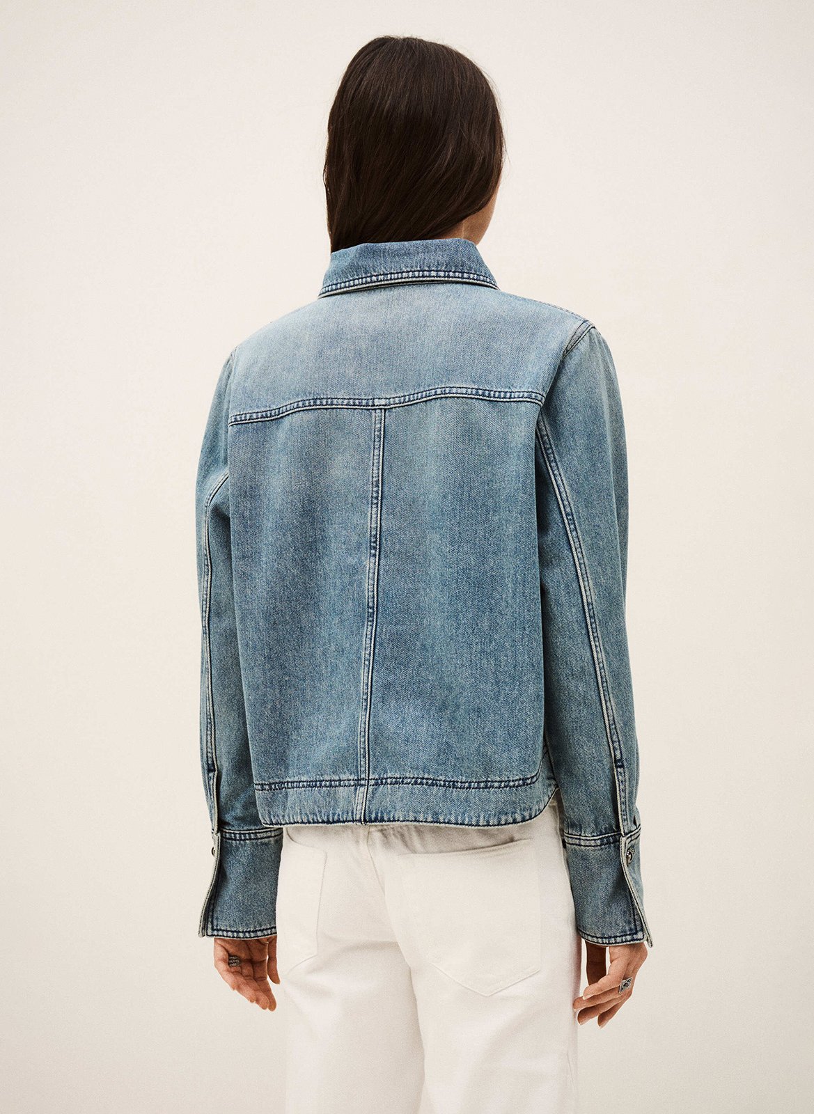 Top droit col classique en coton Bleu