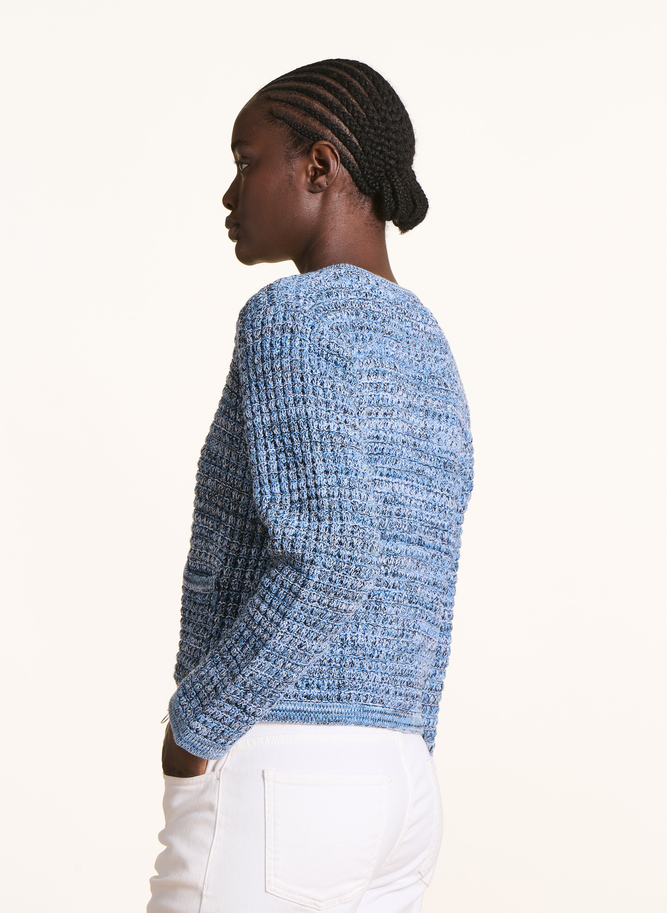 Gilet court en maille chinée LA FEE MARABOUTEE Bleu