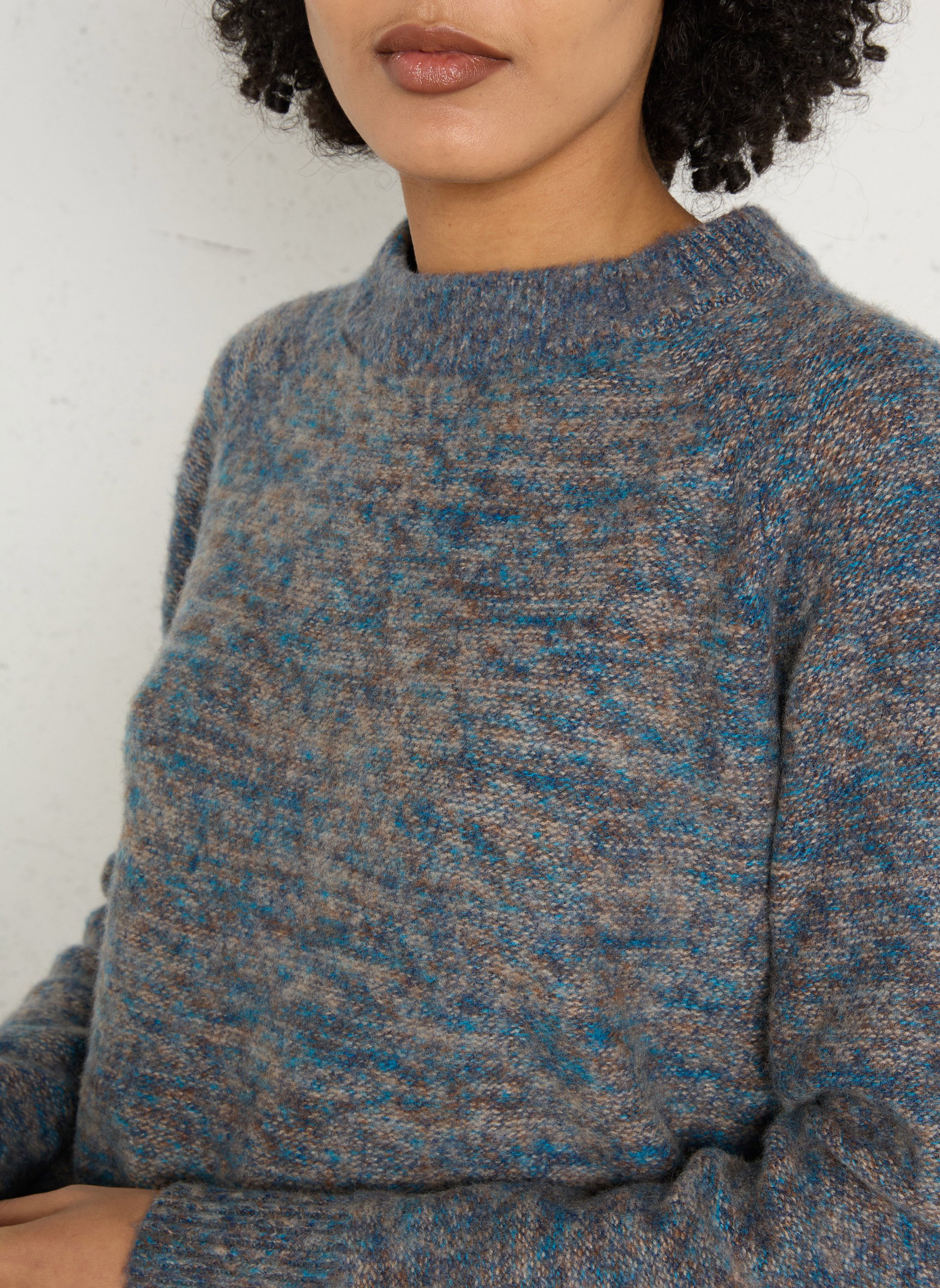 Round neck straight fit cashmere sweater in mottled grey MAISON 123 Blue