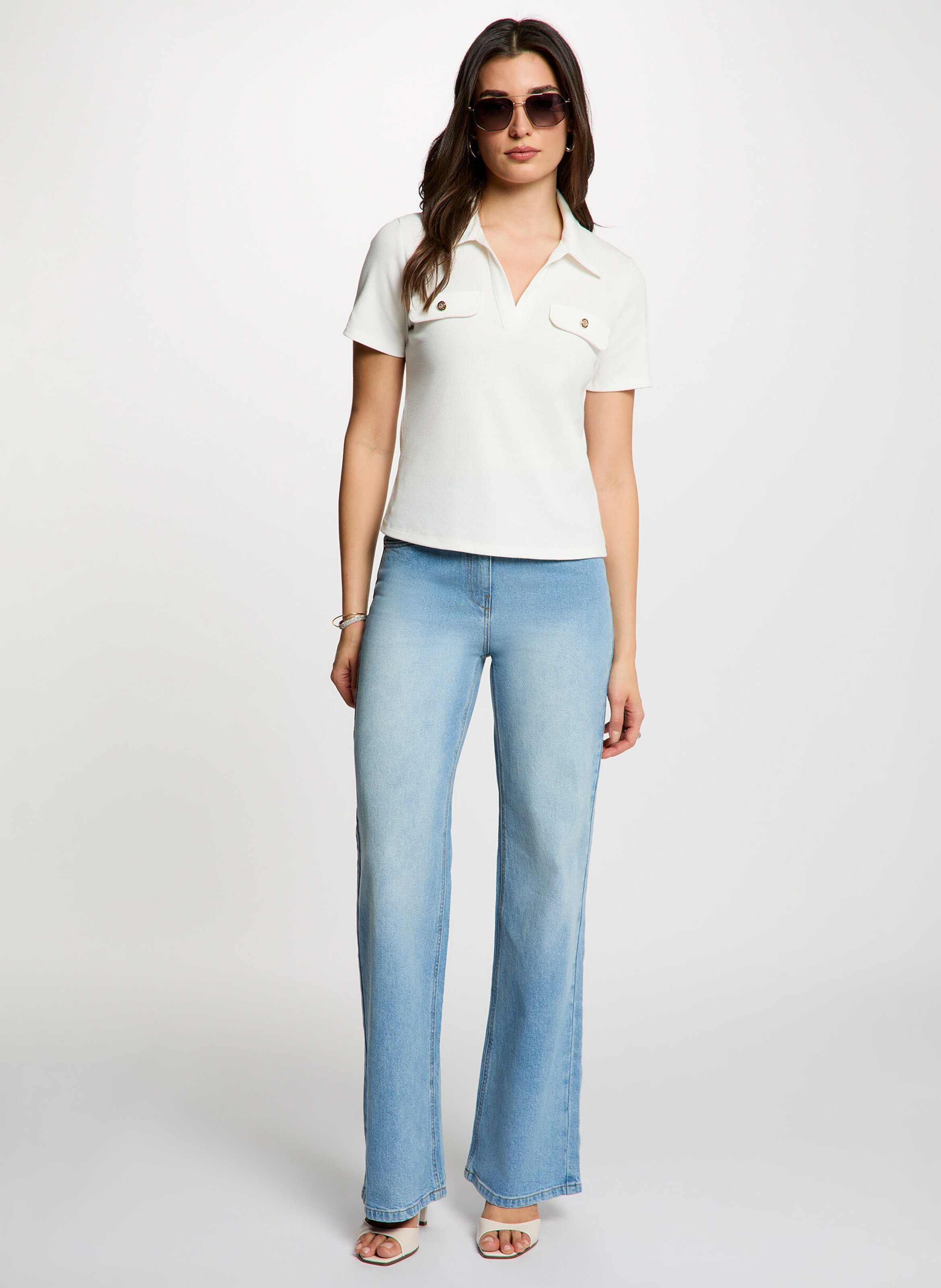 Top droit col polo Blanc