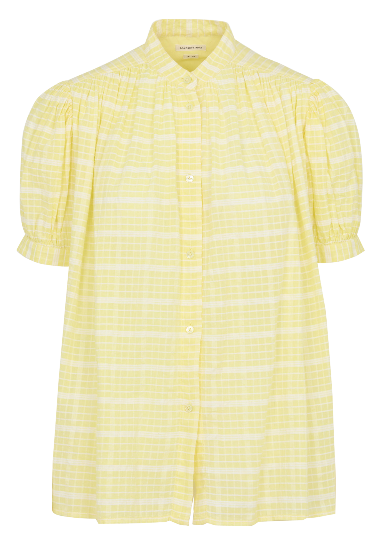 Rechte, katoenen blouse met ronde hals en print LAURENCE BRAS Geel