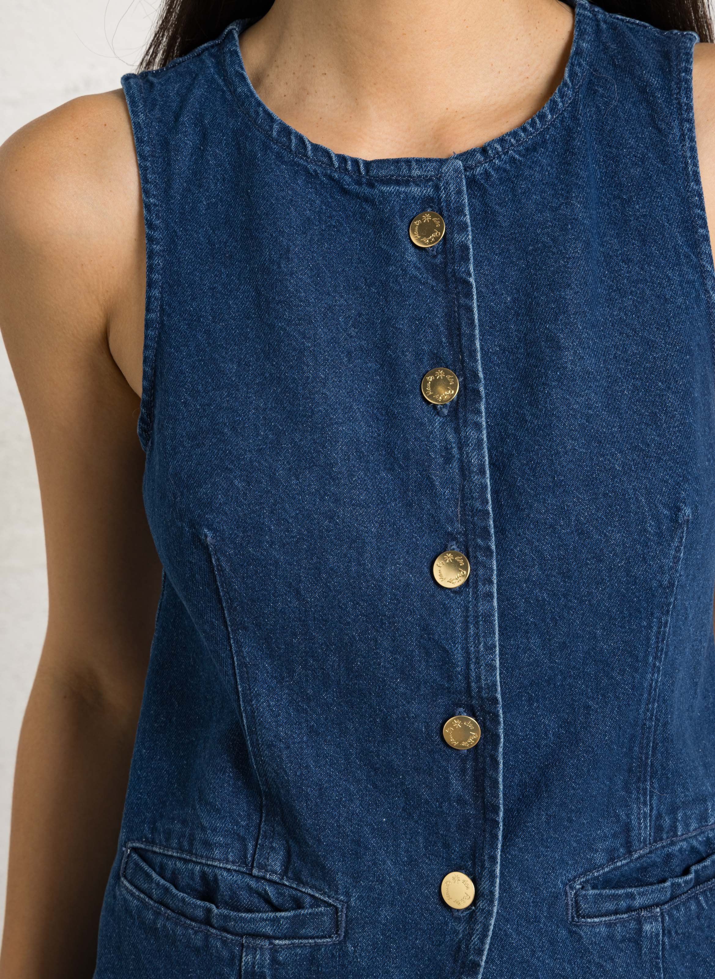 Sleeveless Button-Up Denim Top DES PETITS HAUTS Blue