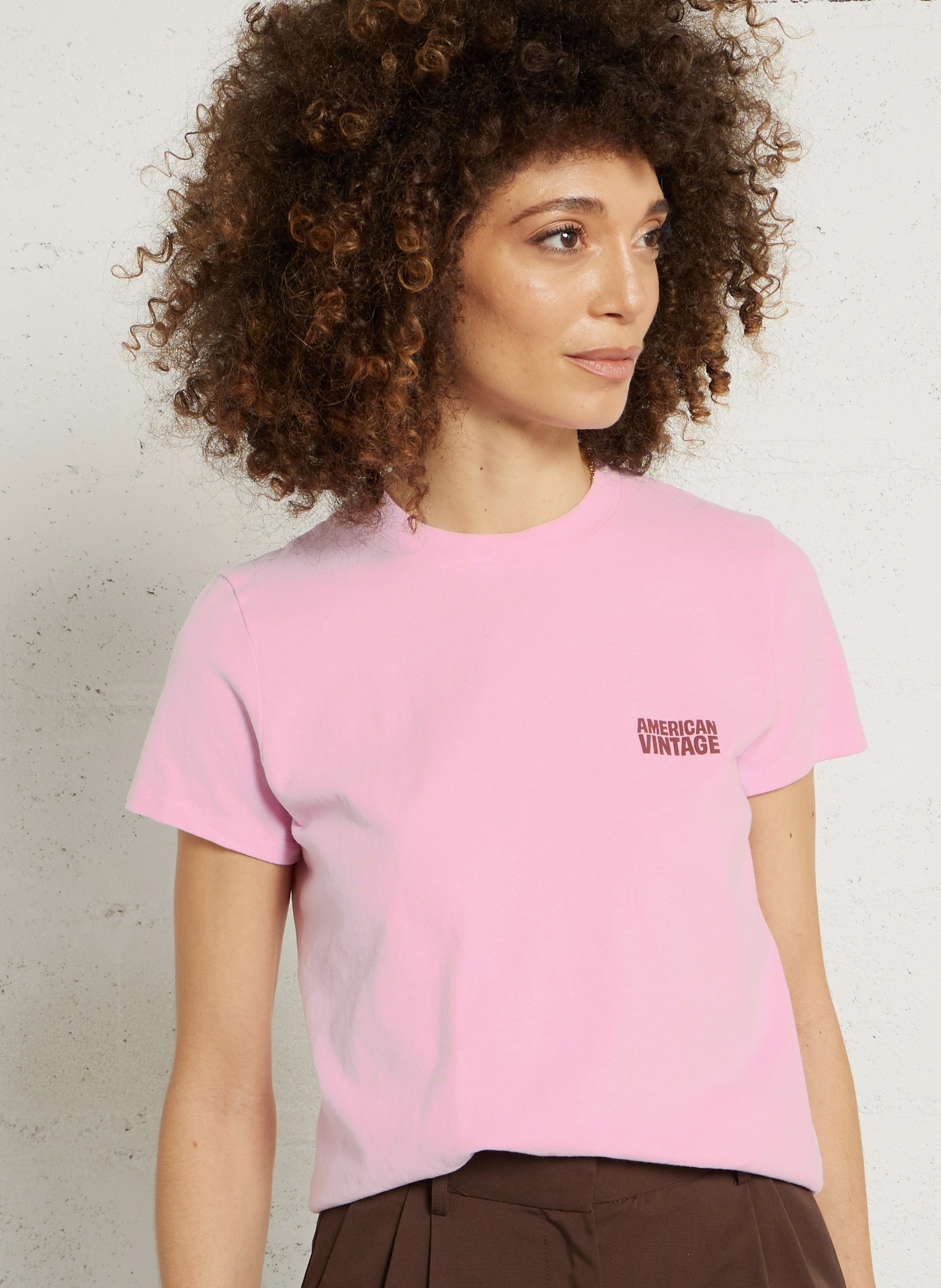 Tee-shirt droit col rond en coton AMERICAN VINTAGE