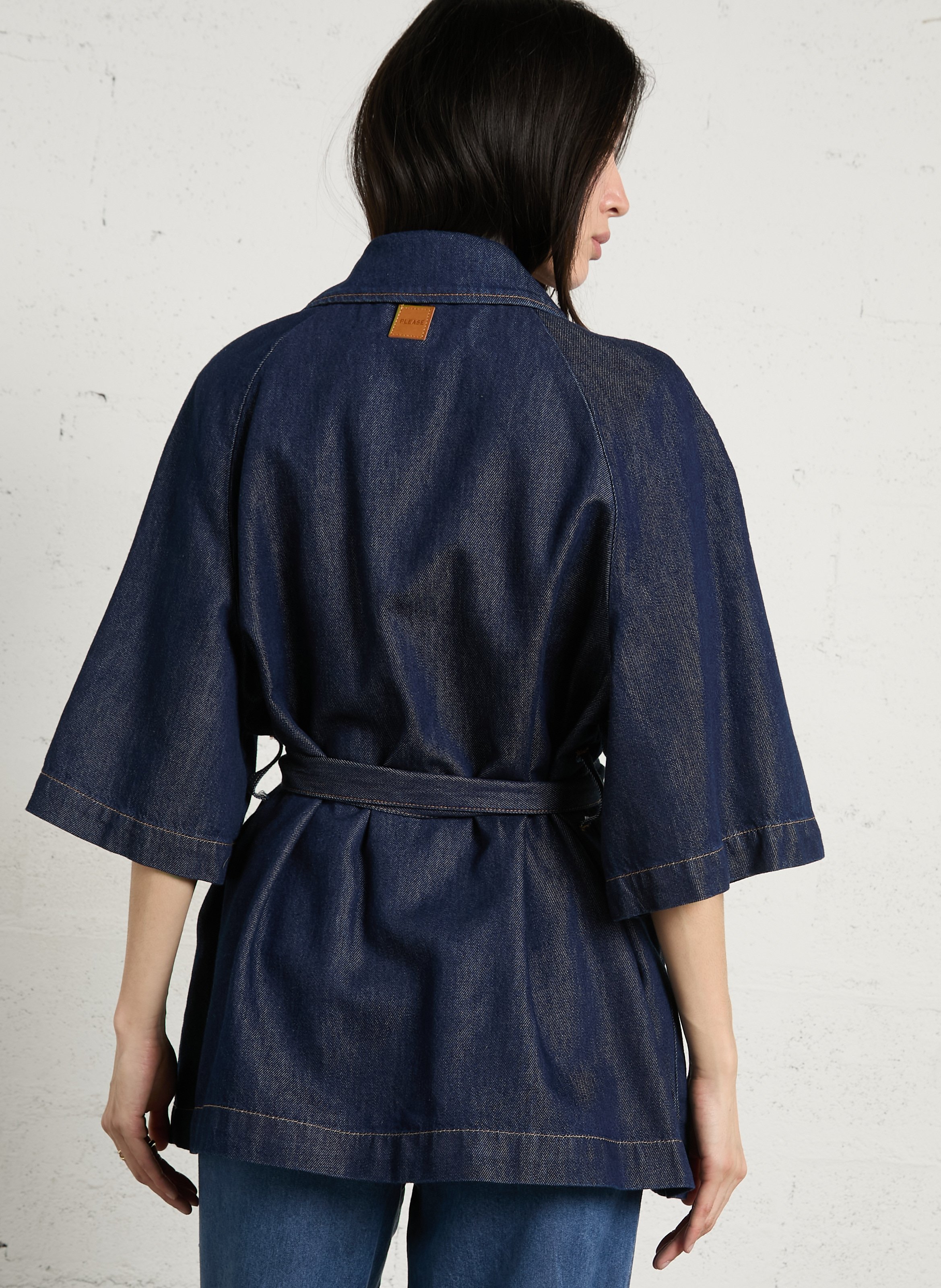 Tailored collar denim jacket in blended cotton PLEASE Blue