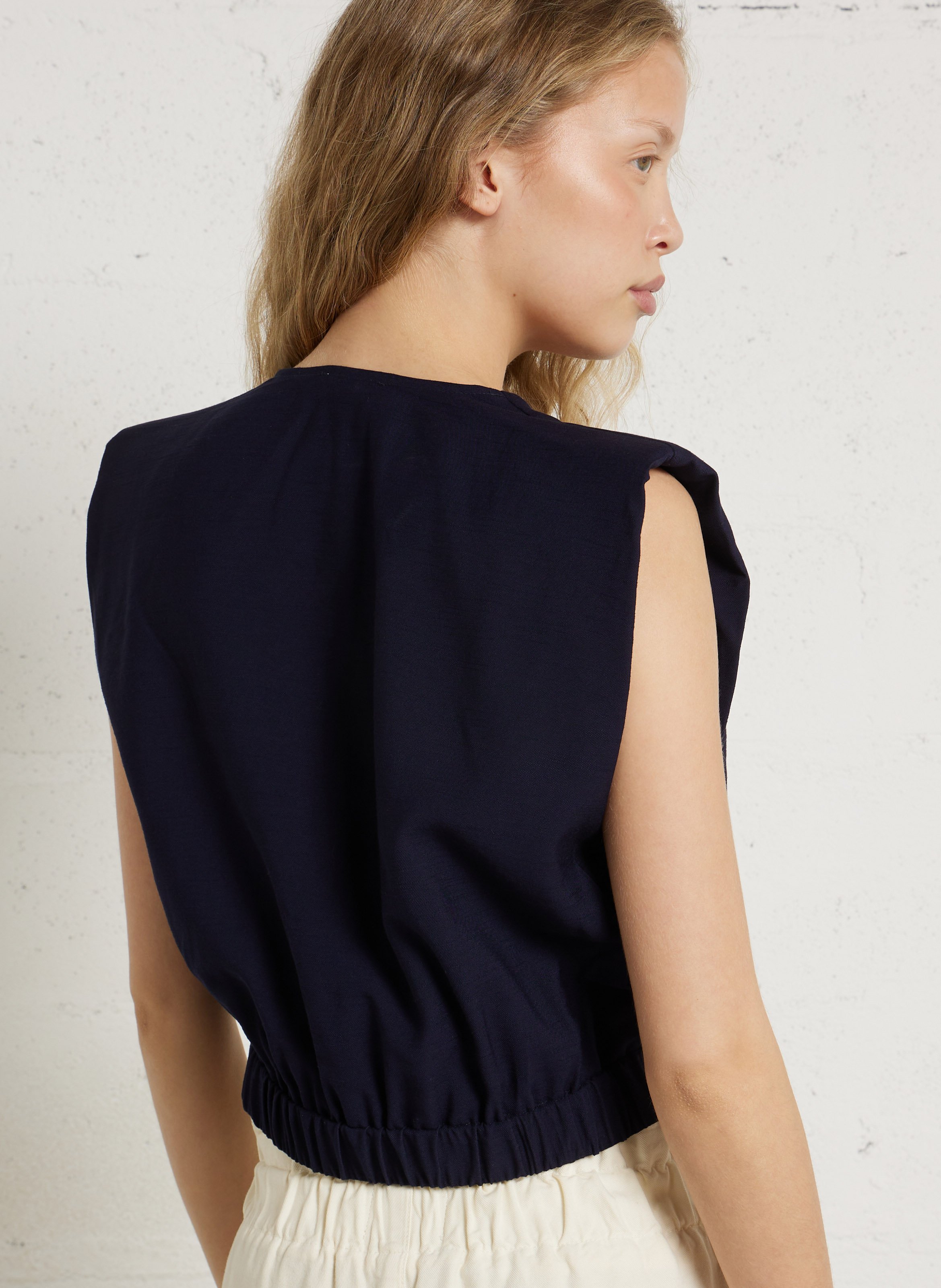 Top court droit col V SUNCOO Bleu