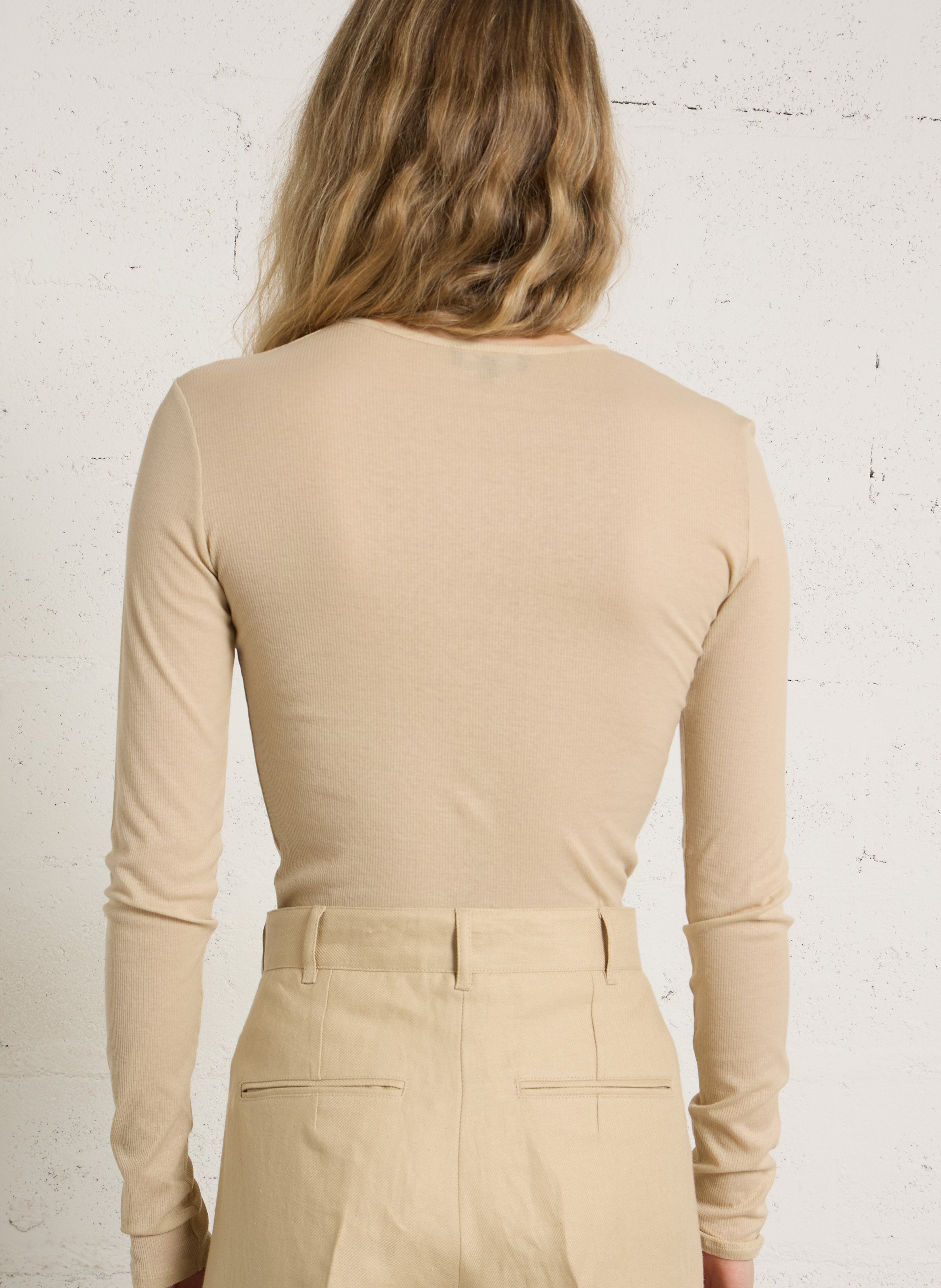 T-shirt droit col rond en coton bio SOEUR Beige