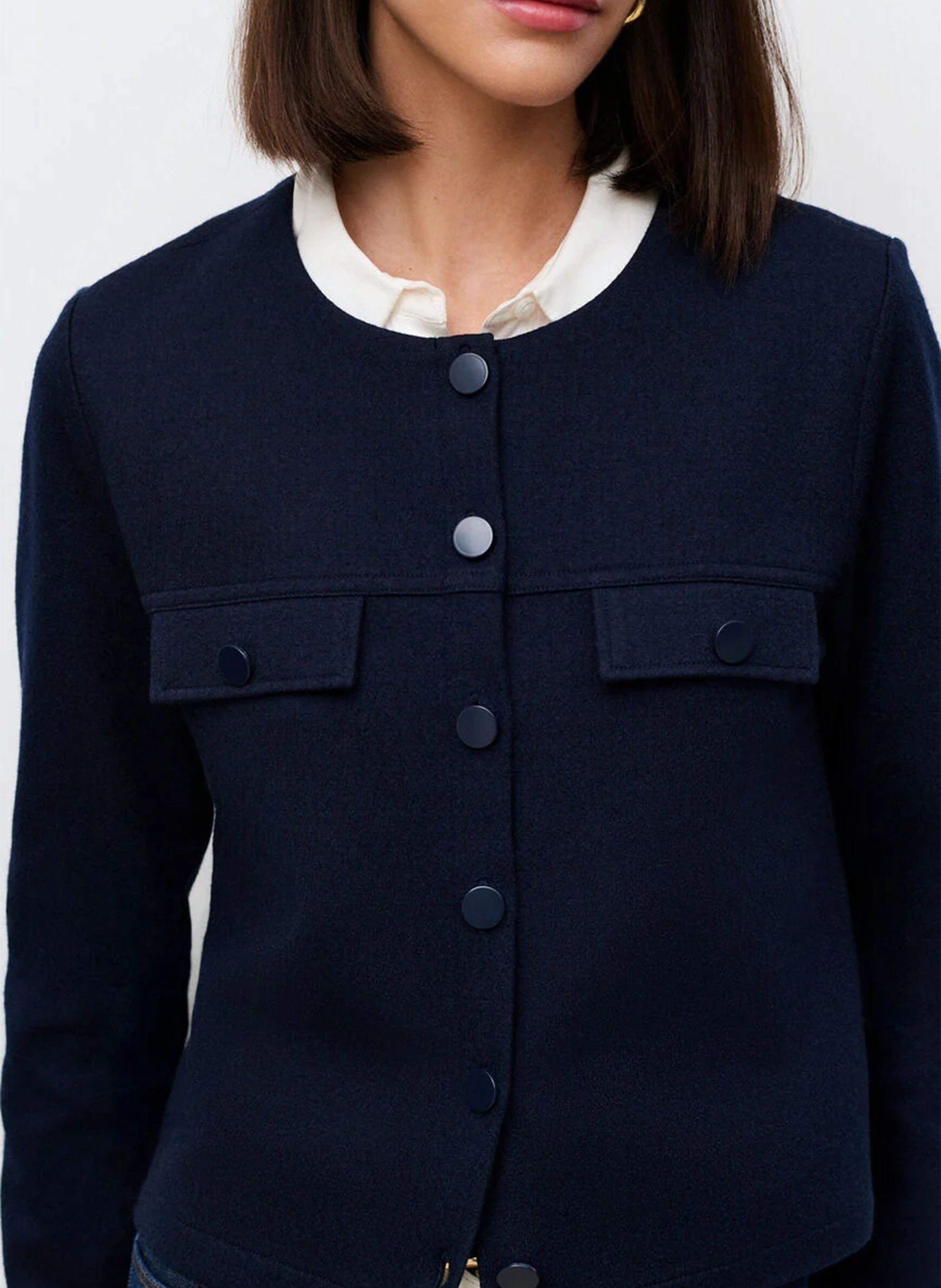 Veste droite col rond en maille CAROLL Bleu