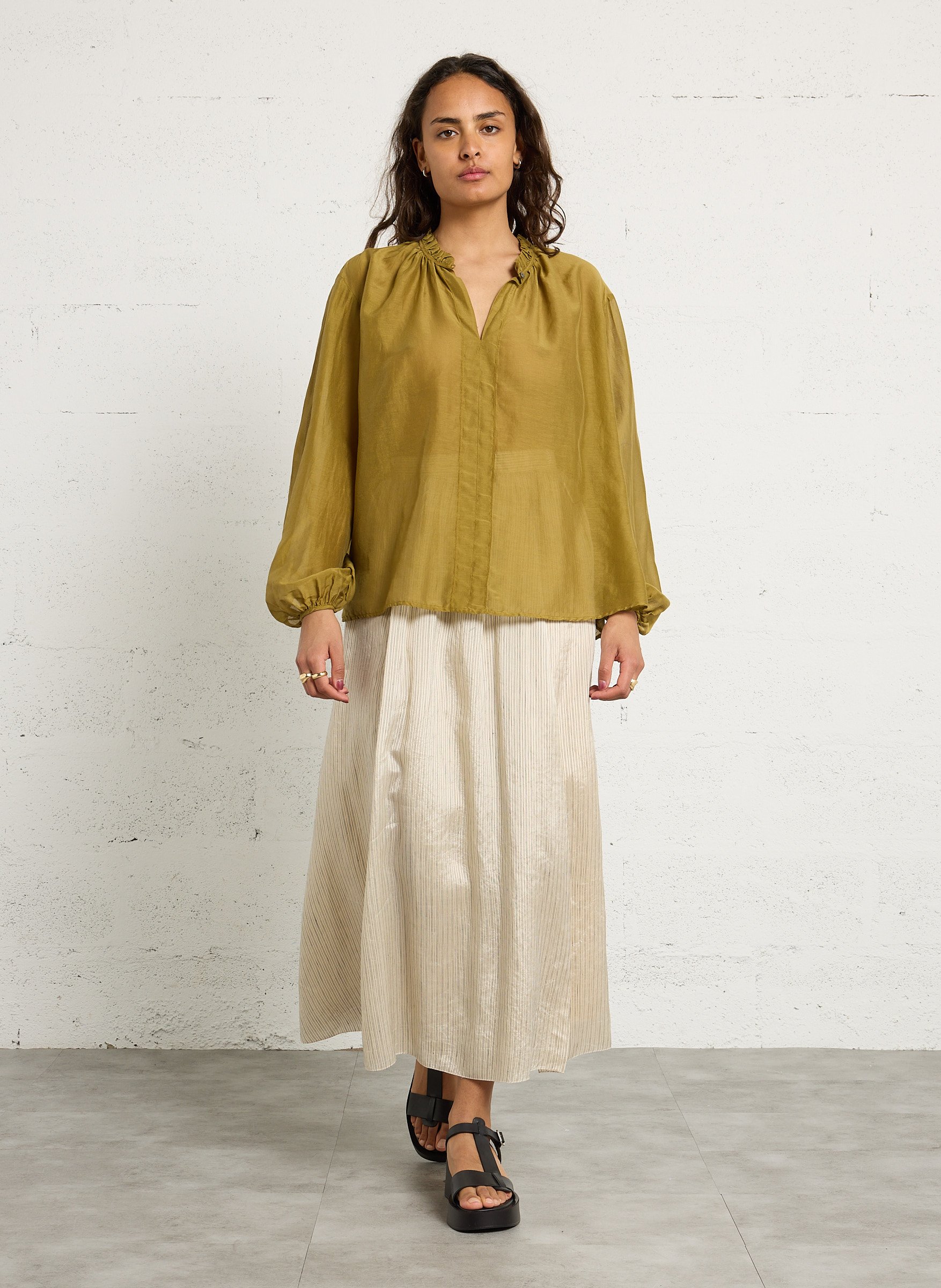 Short-sleeved plain tunic top POMANDERE Green