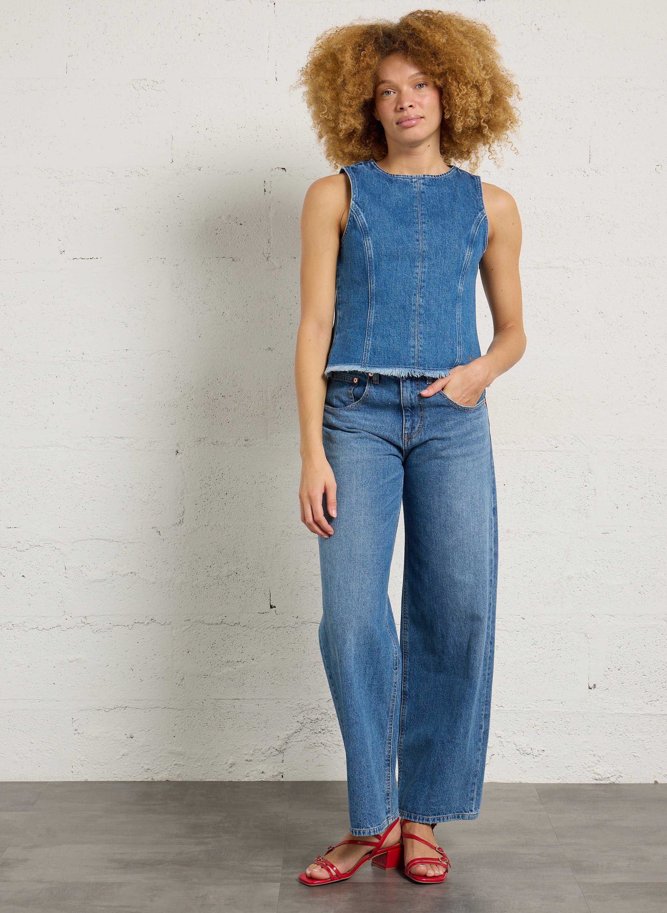 Straight denim top in organic cotton FABIENNE CHAPOT Blue