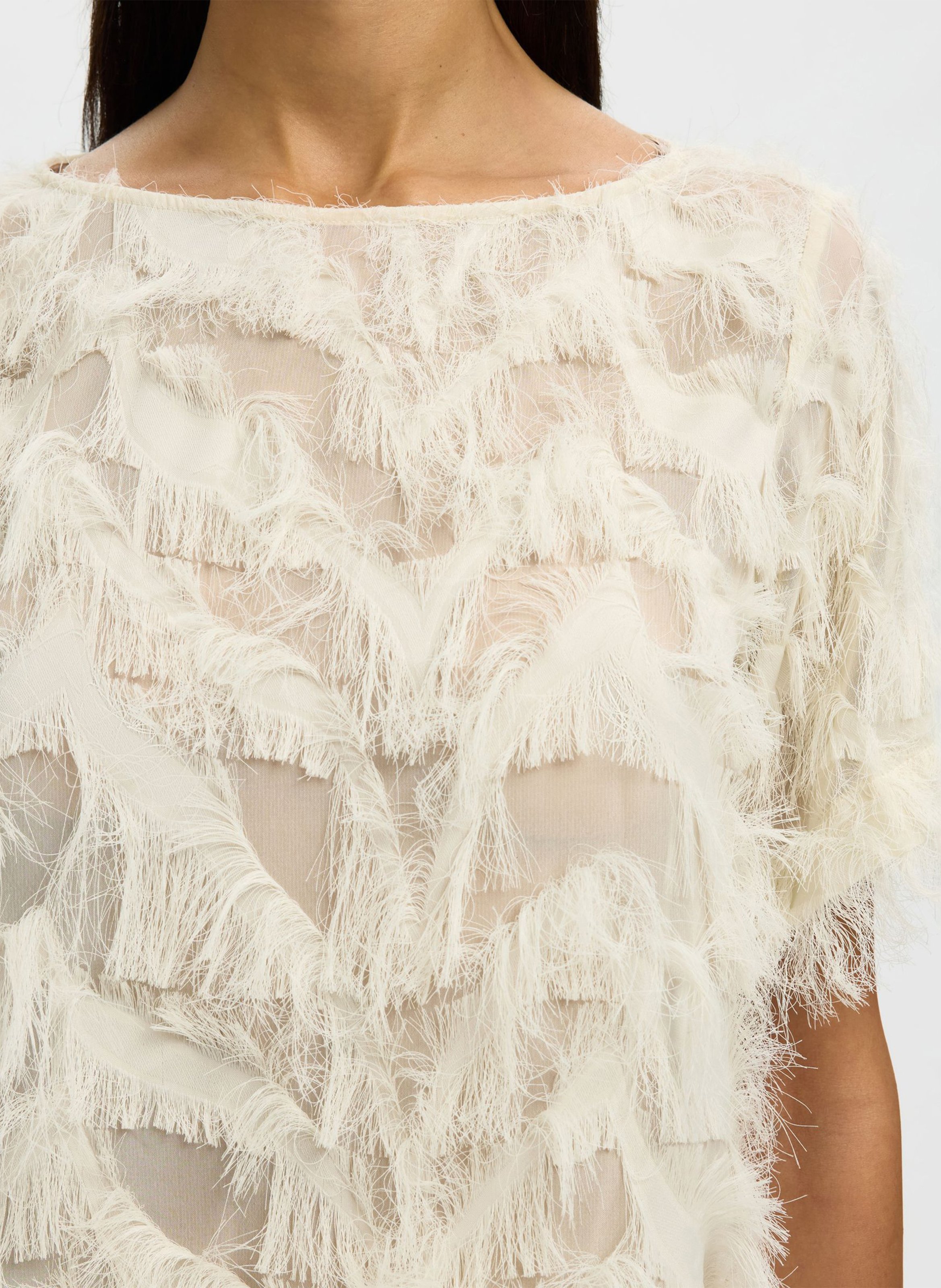 Round-neck stretch viscose top SELECTED Beige